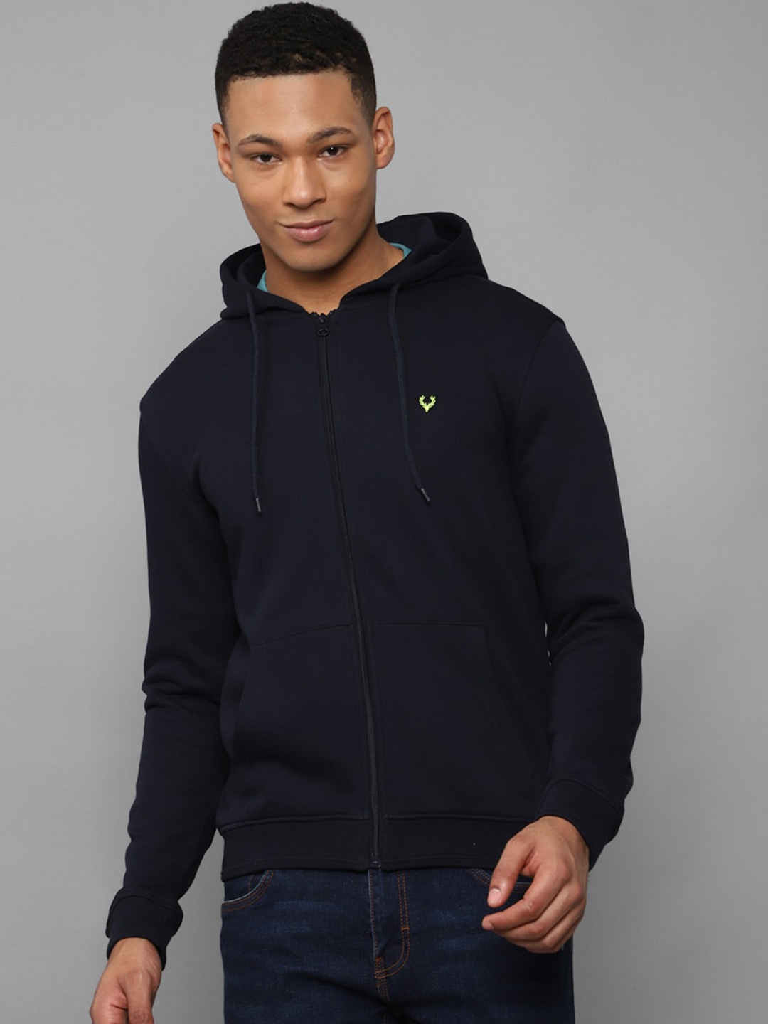 

Allen Solly Hooded Pure Cotton Open Front Sweatshirt, Navy blue