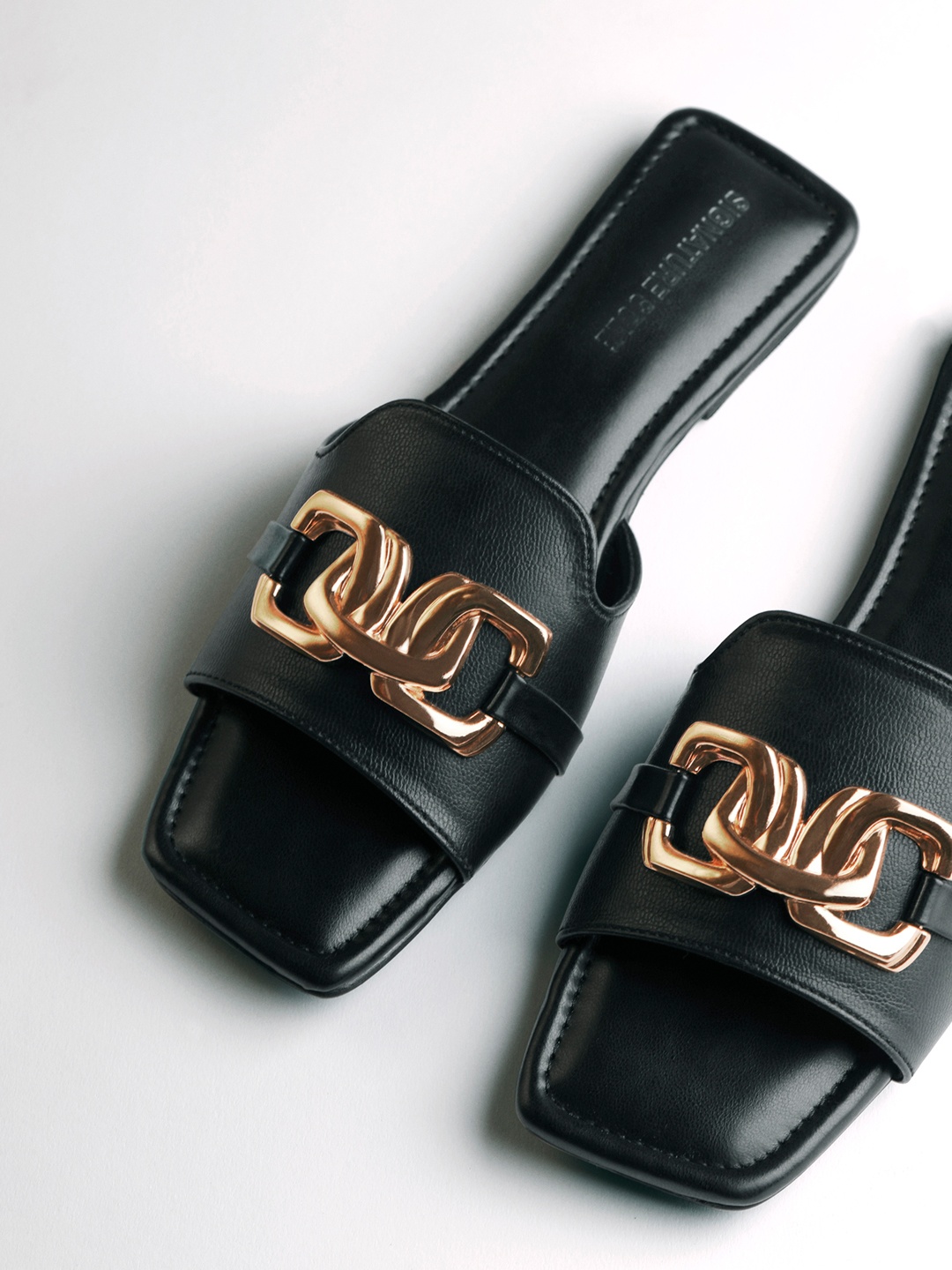 

Signature Sole Embellished Open Toe Flats, Black