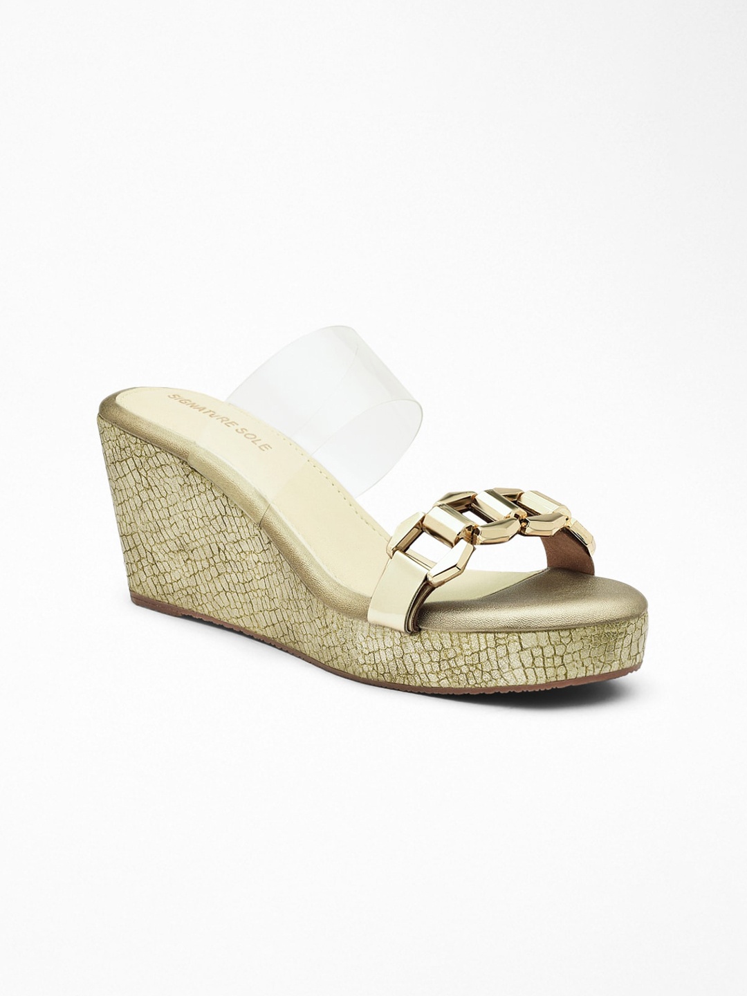 

Signature Sole Embellished Wedge Heels, Gold