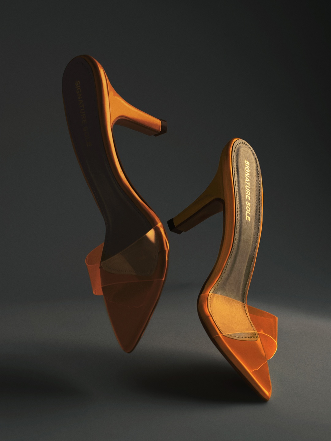 

Signature Sole Open Toe Slim Heels, Orange