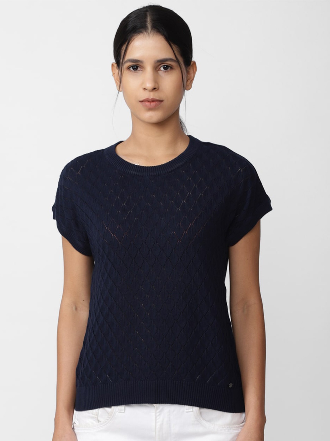 

Van Heusen Woman Self Design Cotton Formal Top, Navy blue
