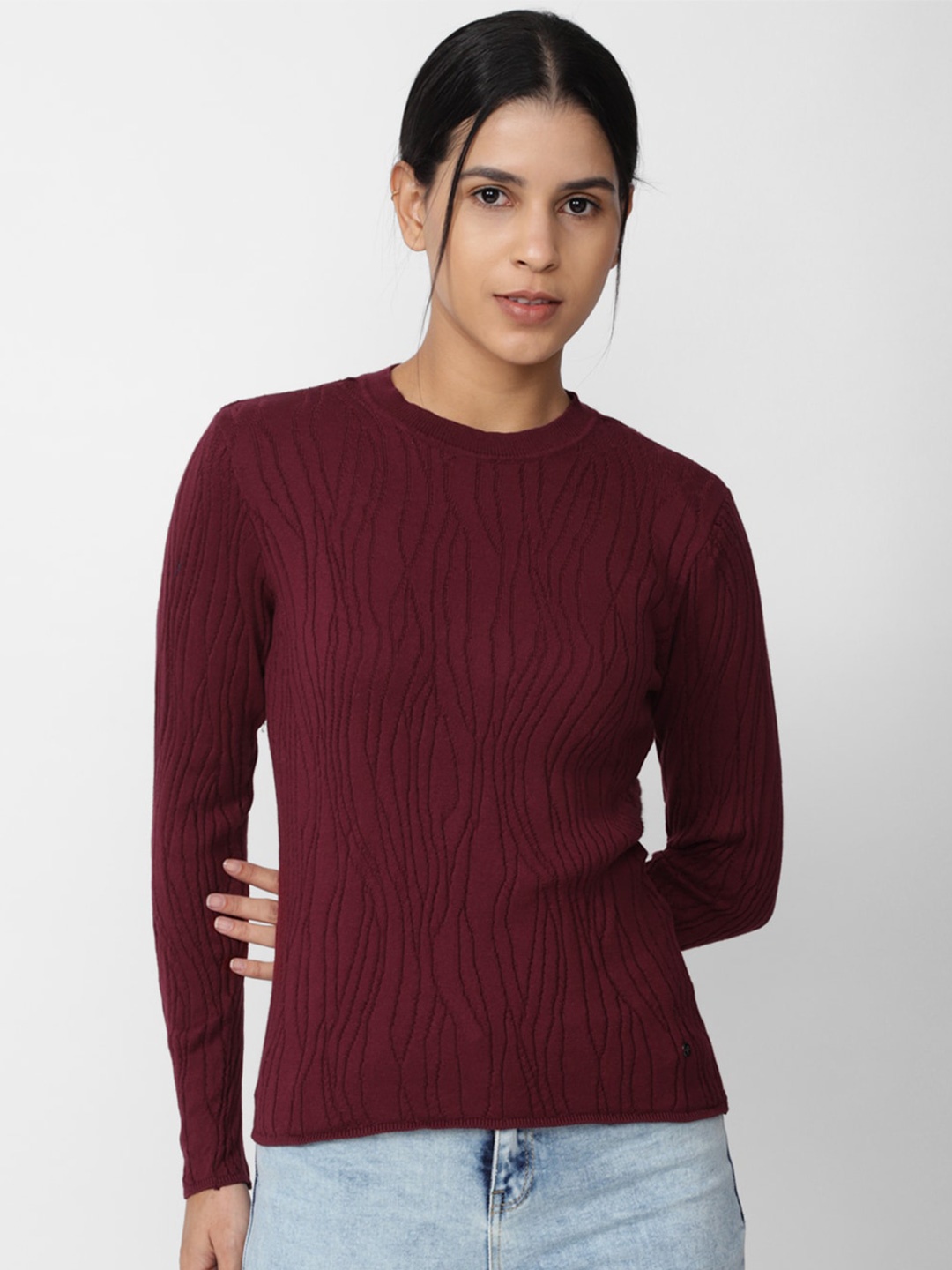 

Van Heusen Woman Self Design Cotton Formal Top, Maroon