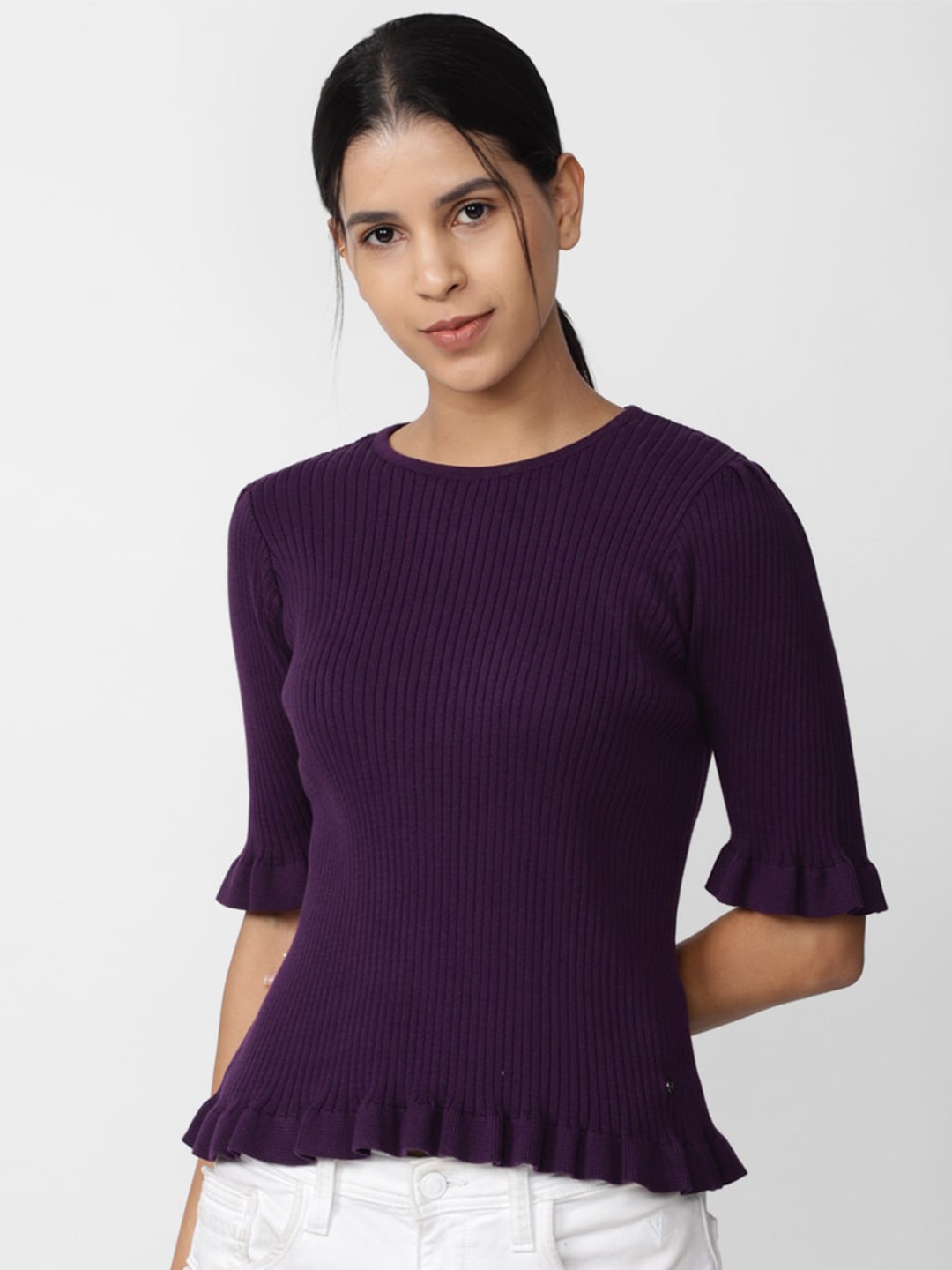 

Van Heusen Woman Ribbed Cotton Formal Top, Purple