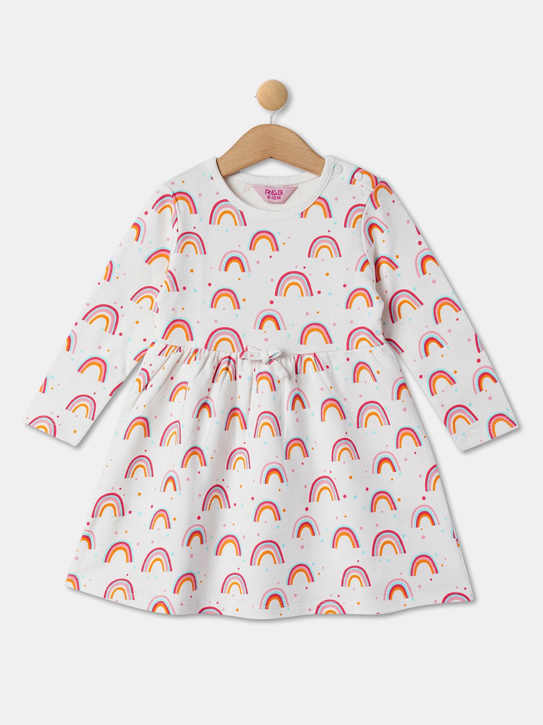 

R&B Infant Girls Conversational Printed Cotton A-Line Dress, White