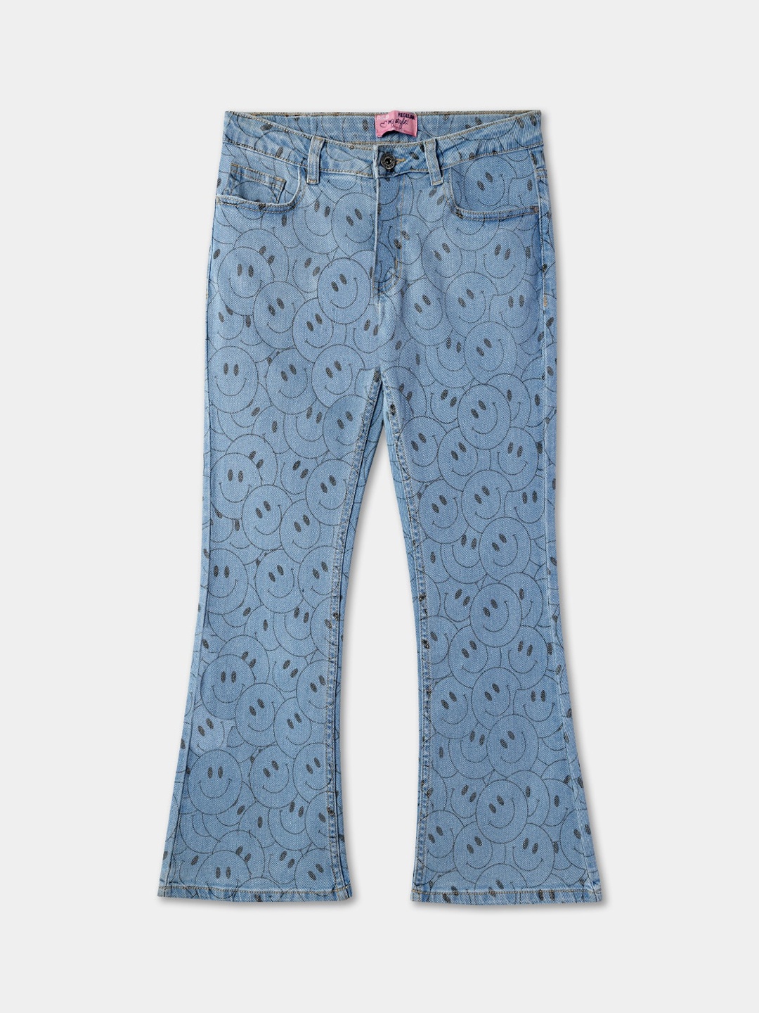 

R&B Girls Printed Comfort Mid-Rise Cotton Jeans, Blue