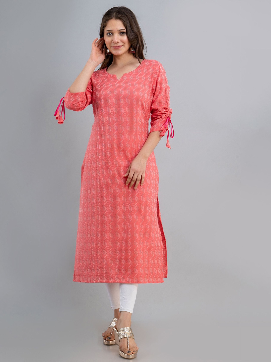 

NAMDEV Geometric Printed Cotton Kurta, Peach