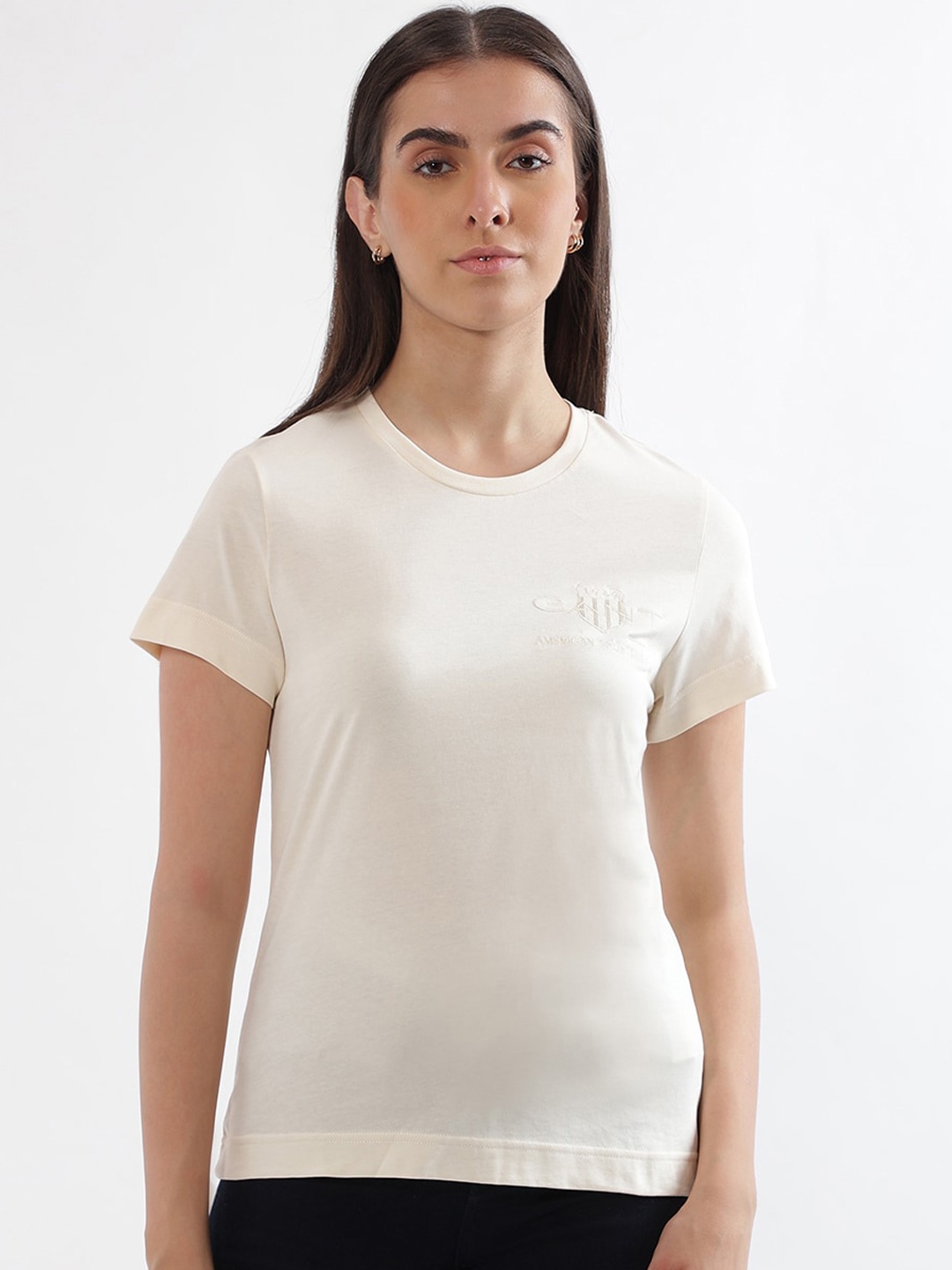 

GANT Round Neck Pure Cotton T-shirt, Cream