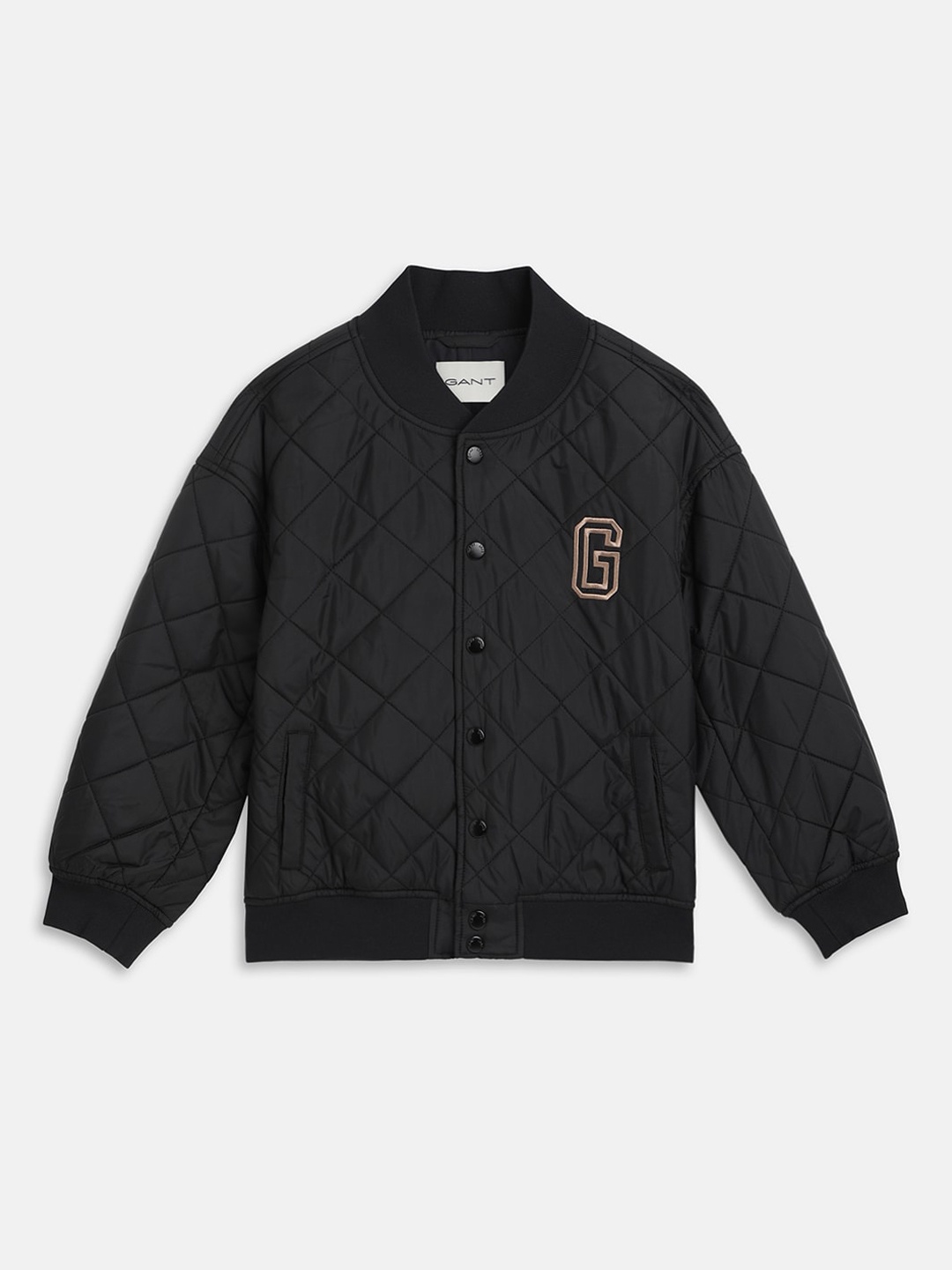 

GANT Boys Stand Collar Quilted Jacket with Patchwork, Black