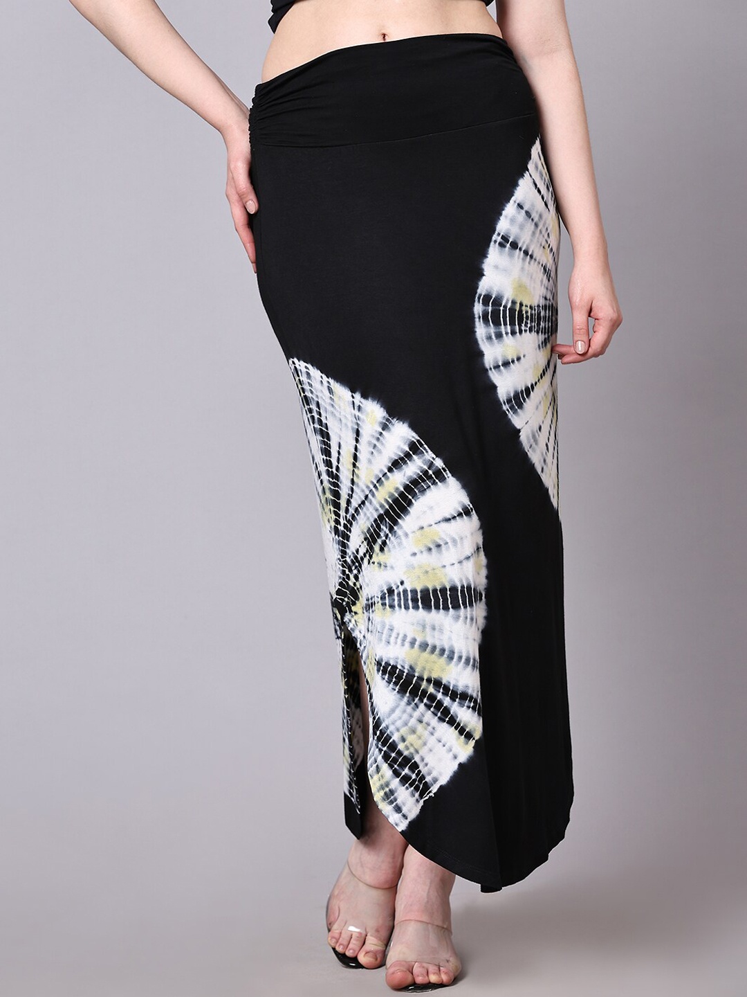 

Pomegal Tie & Dye Printed Straight Maxi Skirt, Black