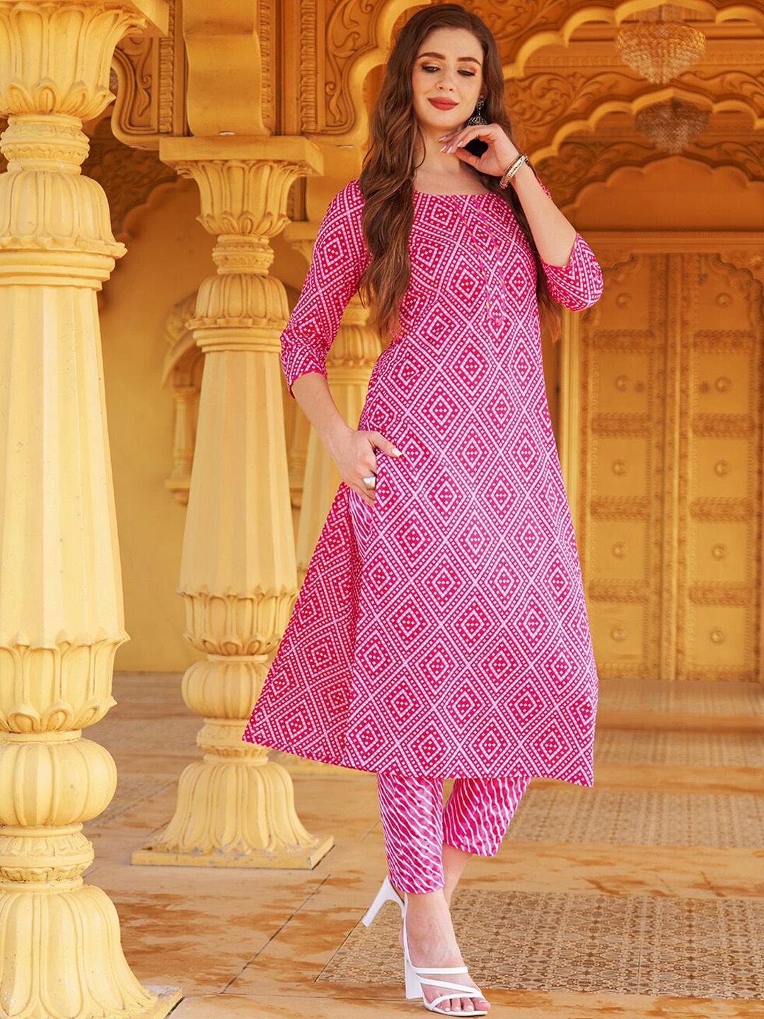 

KALINI Bandhani Printed Kurta With Trousers, Pink