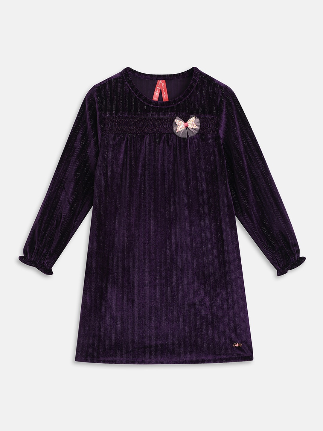 

Blue Giraffe Girls Striped Gathered Bow Detail A-Line Dress, Purple