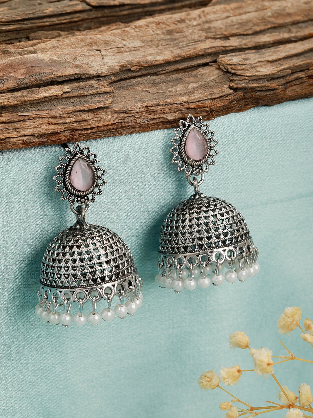 

Anouk Silver-Plated Dome Shaped Jhumkas Earrings
