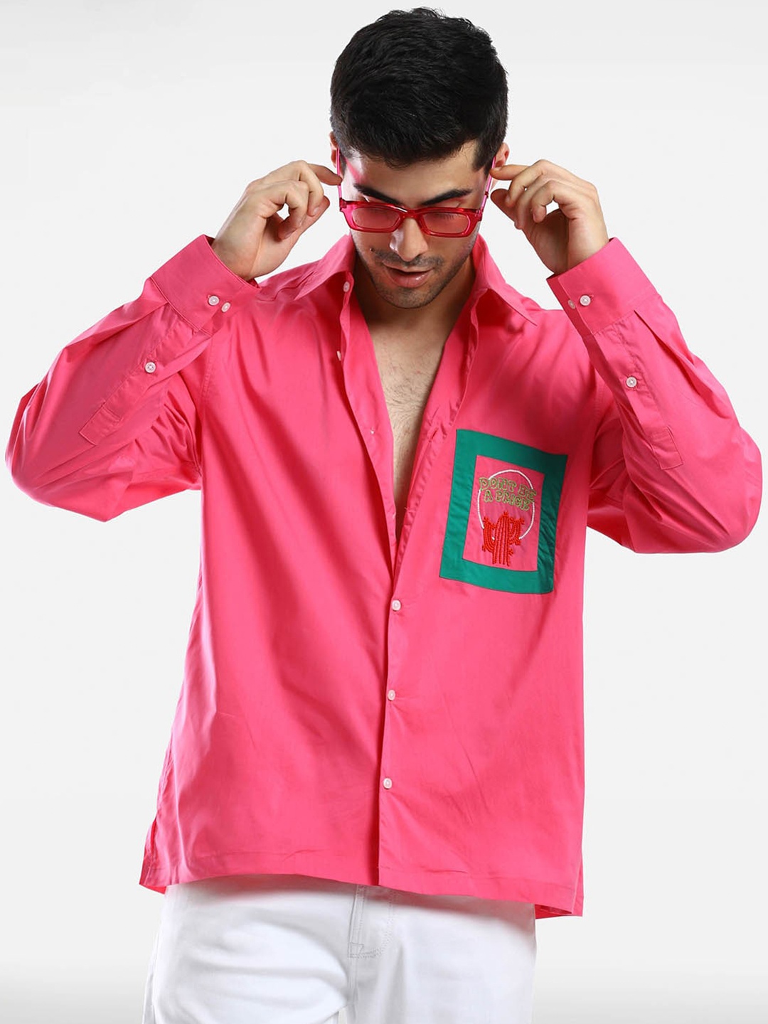 

Komal Kothari Graphic Embroidered Comfort Oversized Cotton Casual Shirt, Pink