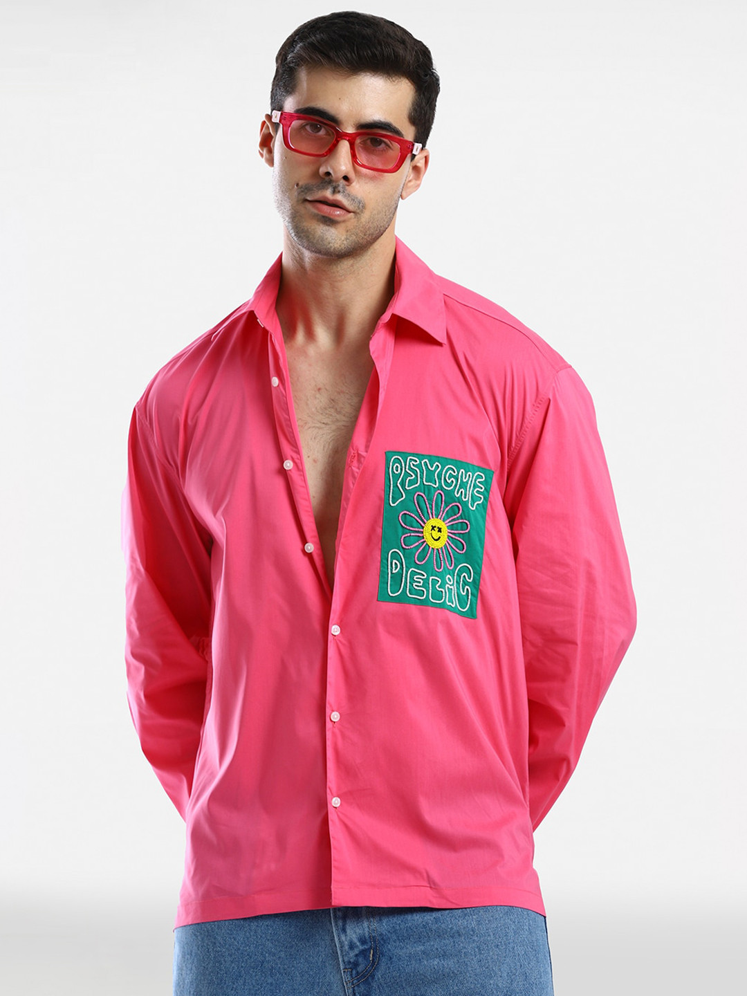 

Komal Kothari Take Me Embroidered Comfort Opaque Cotton Oversized Shirt, Pink