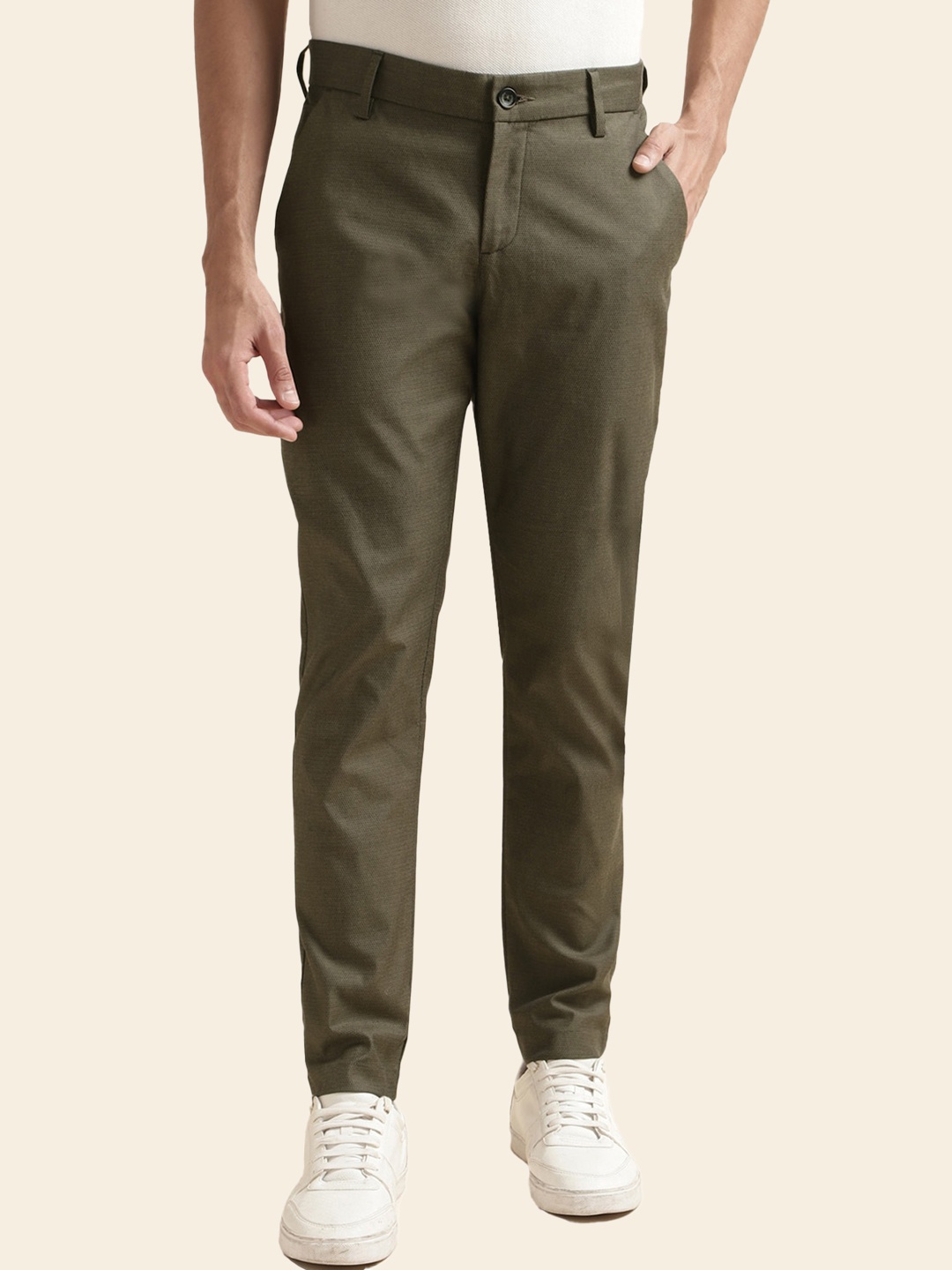 

Andamen Men Comfort Easy Wash Regular Fit Mid-Rise Cotton Chinos Trousers, Green