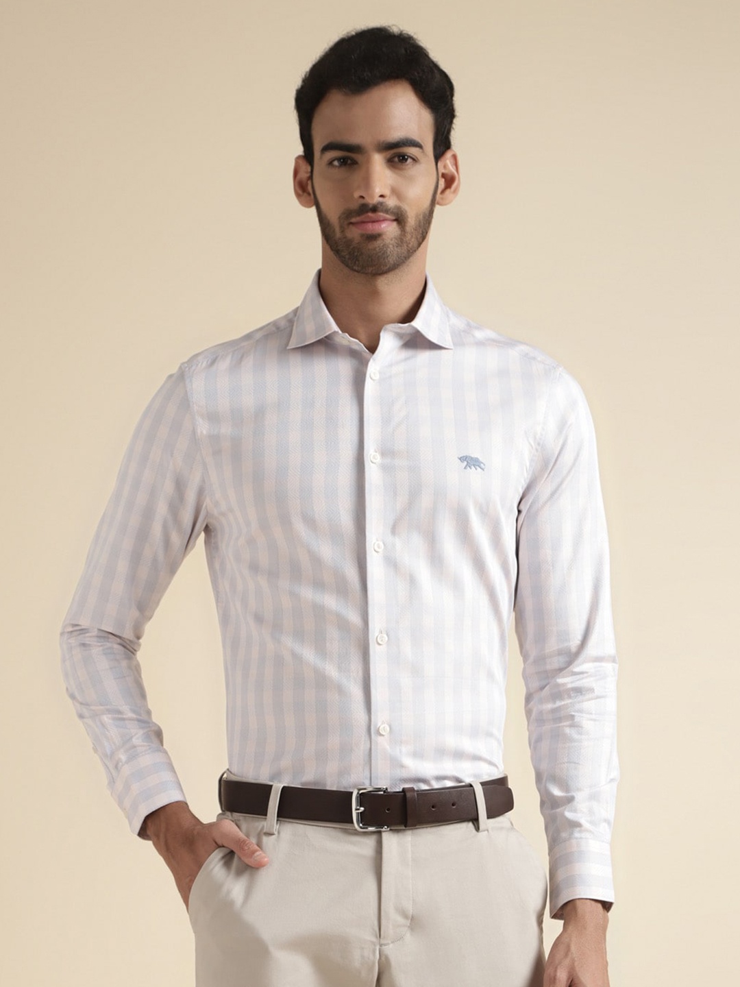 

Andamen Premium Slim Fit Checked Cotton Formal Shirt, Blue