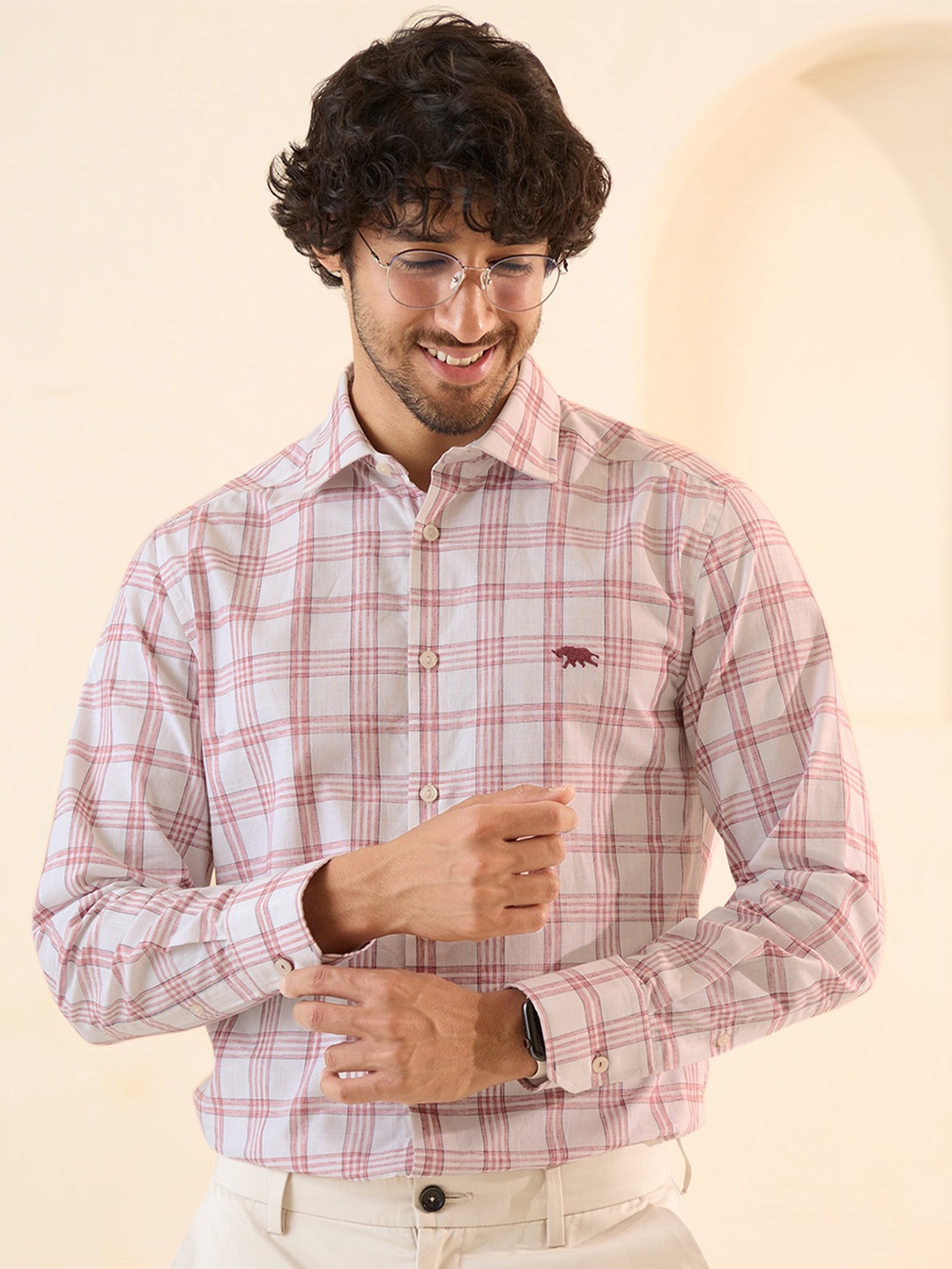 

Andamen Tartan Checked Premium Cotton Formal Shirt, Red