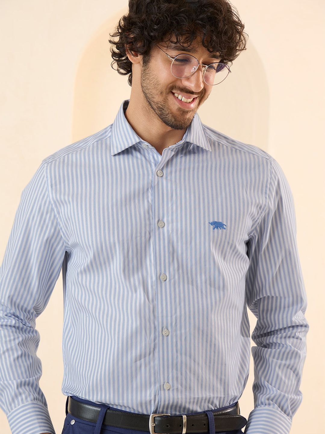 

Andamen Premium Slim Fit Striped Cutaway Collar Cotton Formal Shirt, Blue