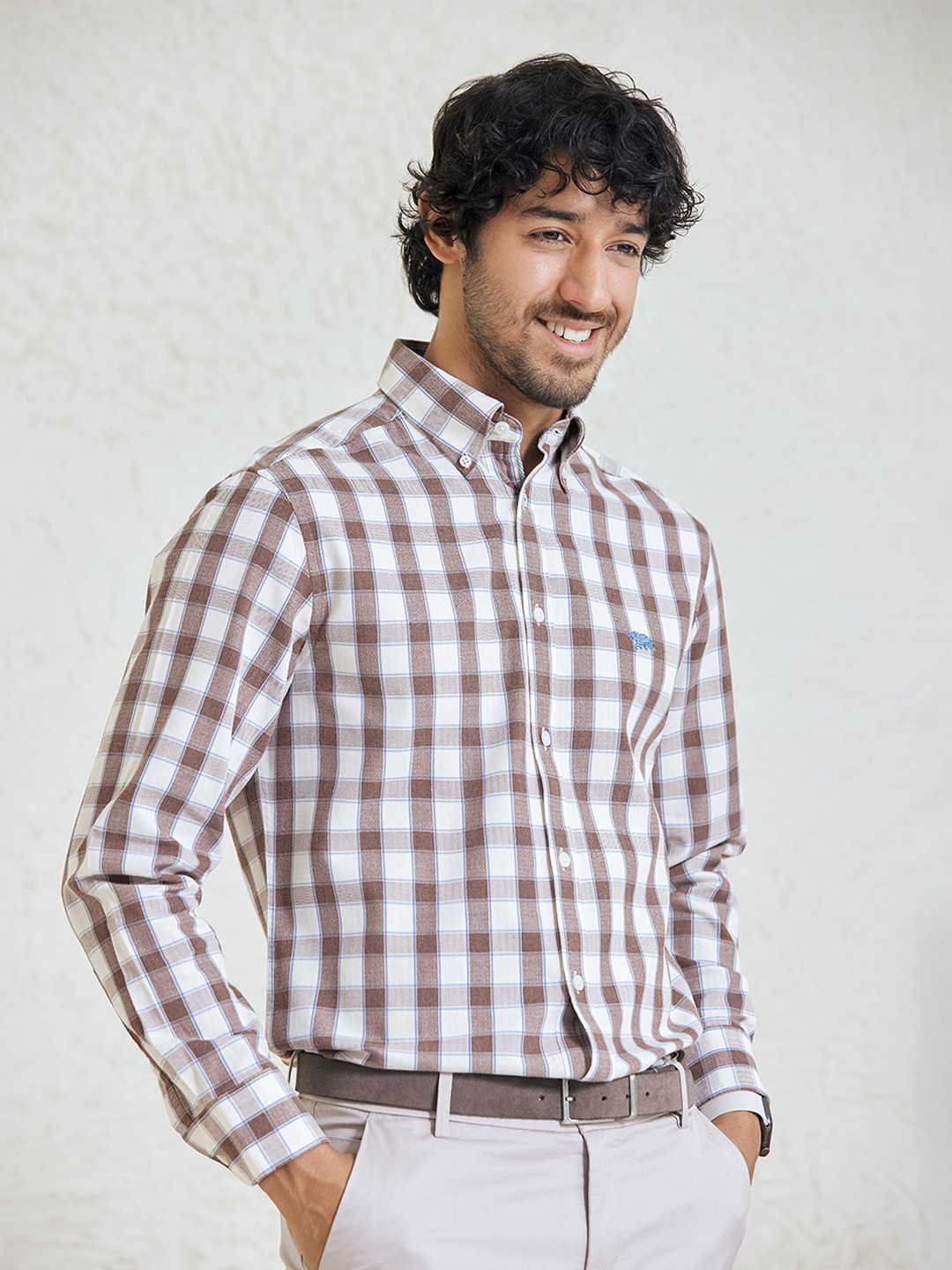 

Andamen Premium Slim Fit Checked Button Down Collar Cotton Casual Shirt, White