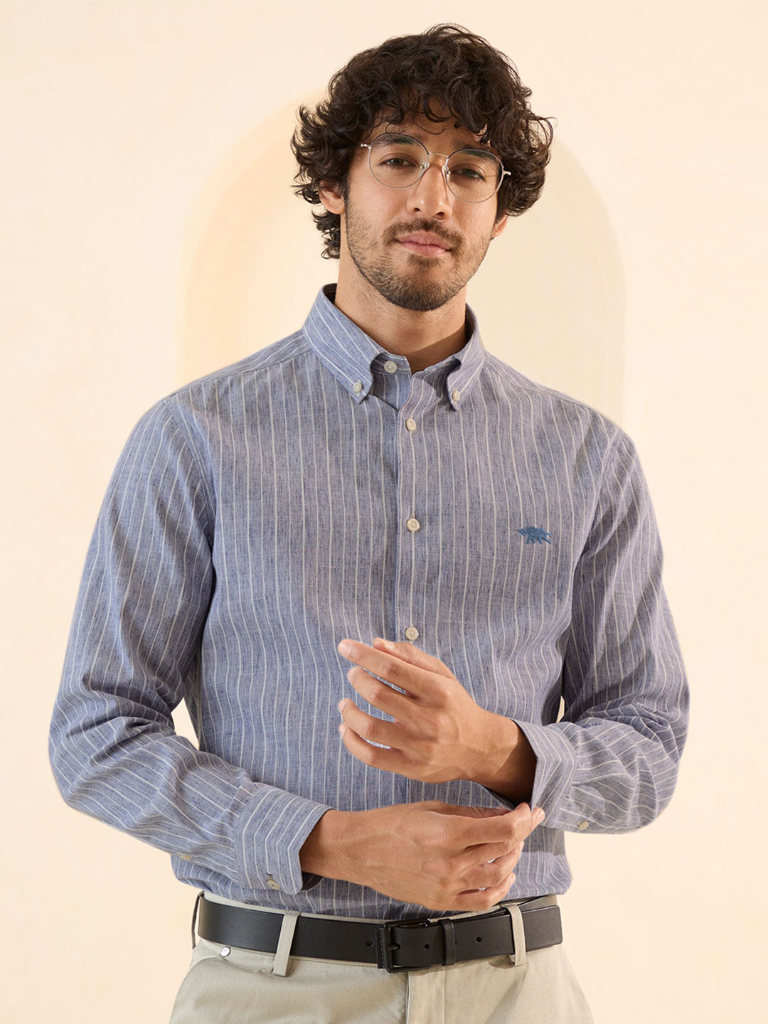 

Andamen Premium Vertical Striped Cotton Formal Shirt, Blue