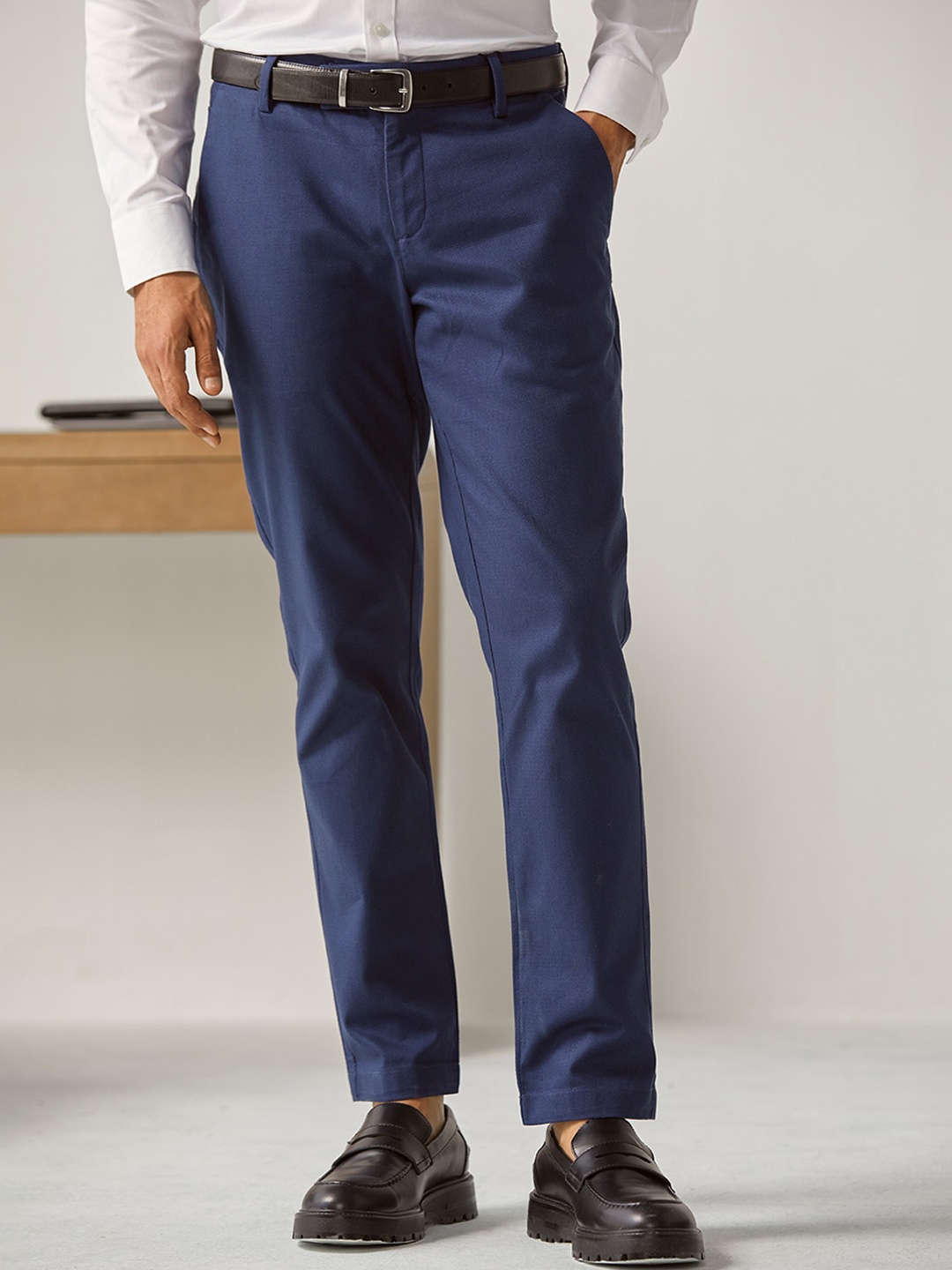 

Andamen Men Comfort Easy Wash Regular Fit Mid-Rise Cotton Formal Trousers, Navy blue