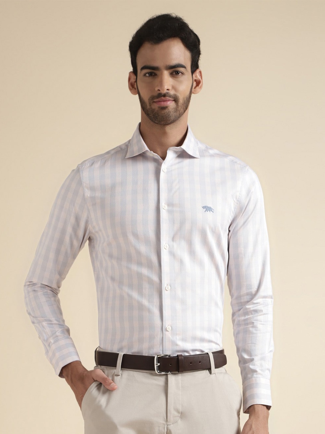 

Andamen Premium Slim Fit Vertical Striped Cotton Formal Shirt, Blue