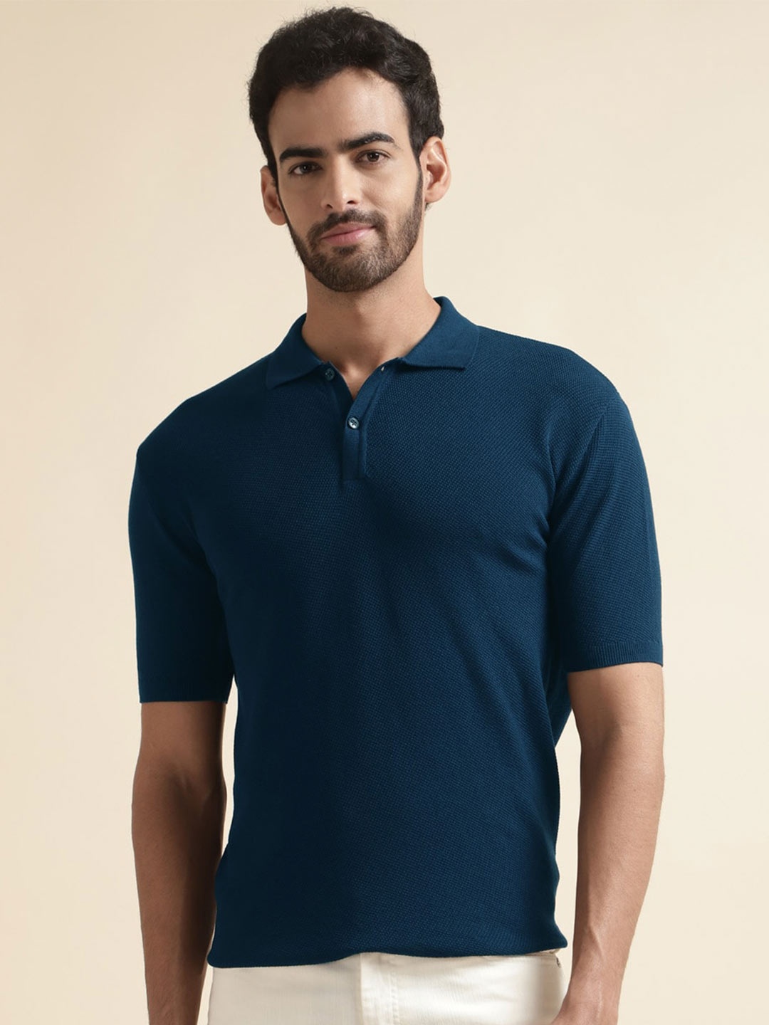 

Andamen Polo Collar Cotton T-shirt, Navy blue