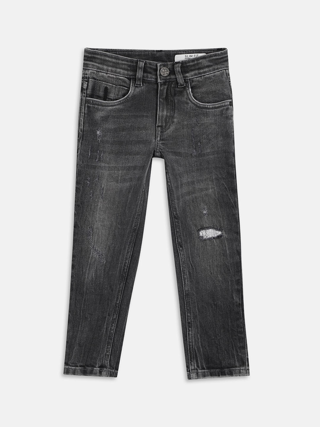

Blue Giraffe Boys Slim Fit Mildly Distressed Light Fade Stretchable Jeans, Grey