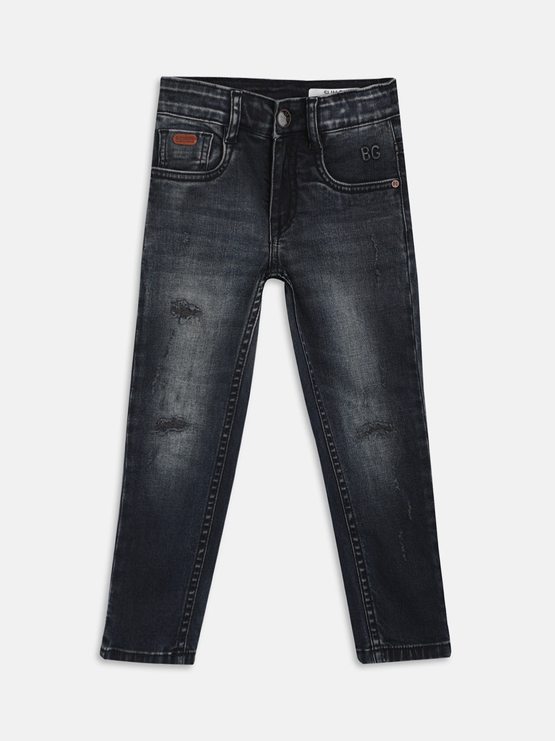 

Blue Giraffe Boys Slim Fit Mildly Distressed Light Fade Stretchable Jeans, Black