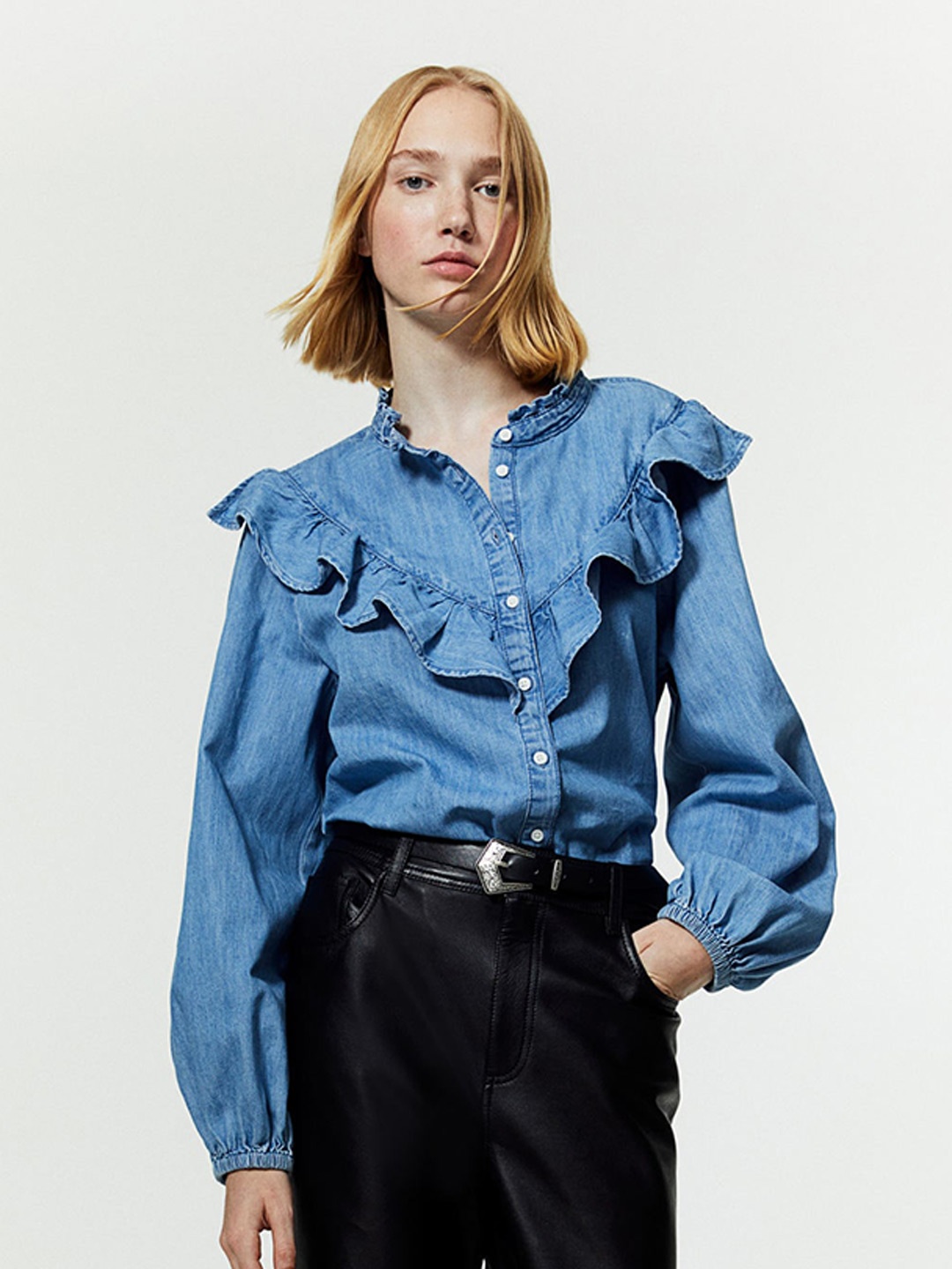 

H&M Flounce Trimmed Top, Blue