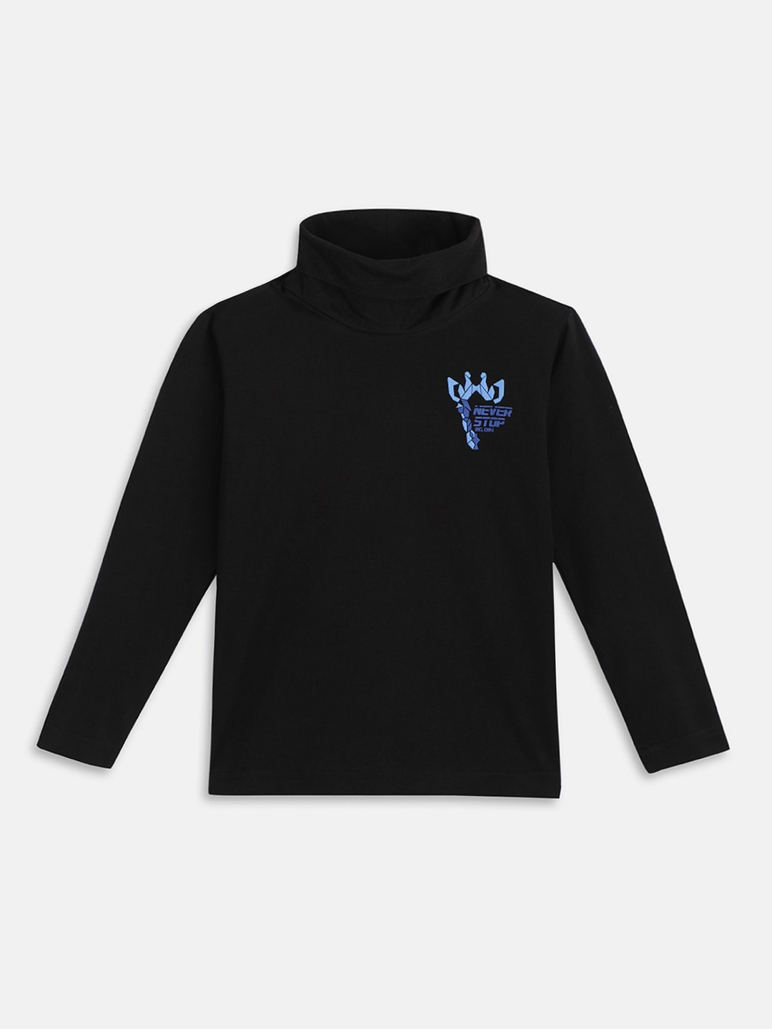 

Blue Giraffe Boys Turtle Neck Cotton T-shirt, Black