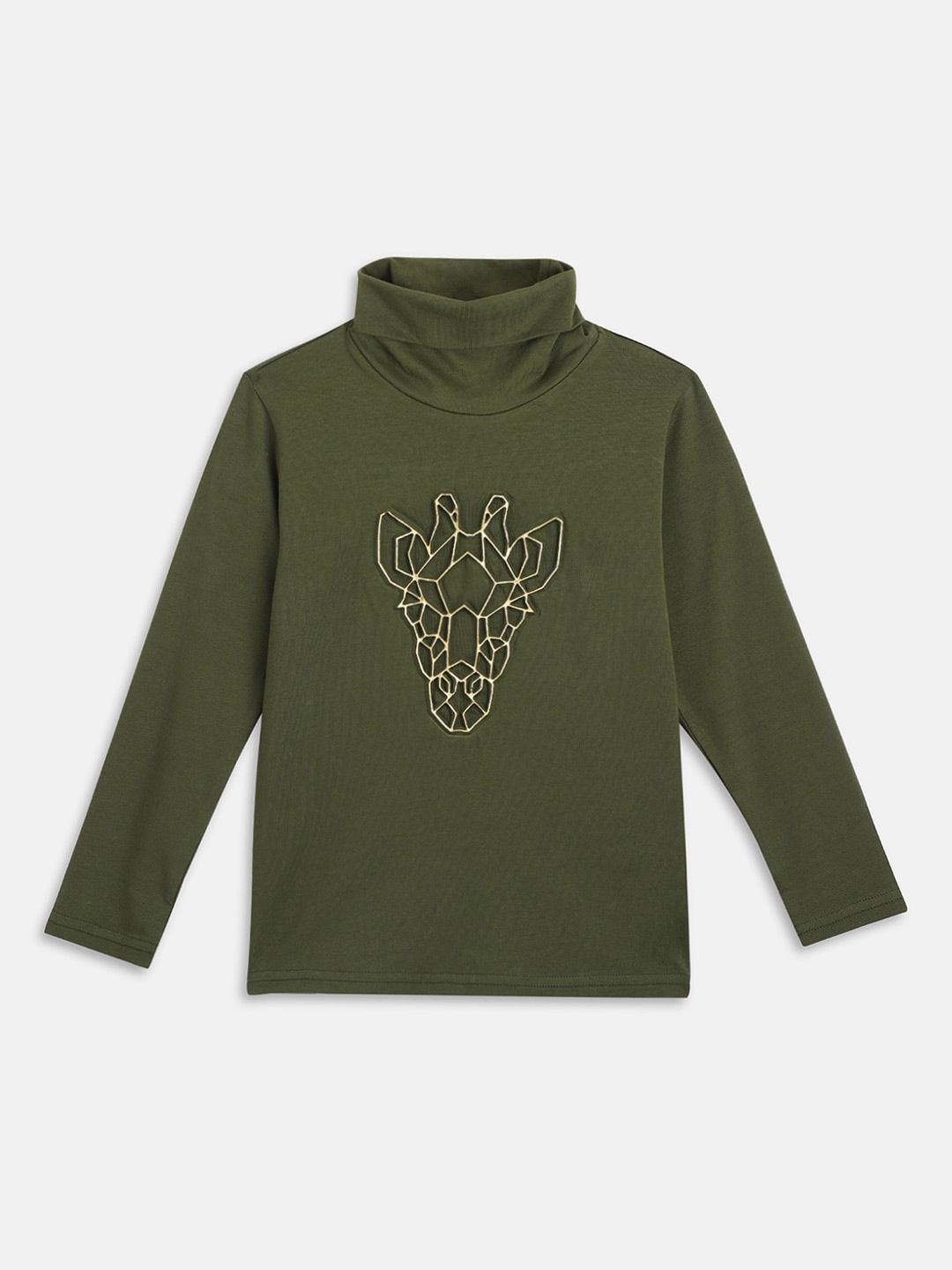 

Blue Giraffe Boys Applique Detail High Neck T-shirt, Olive