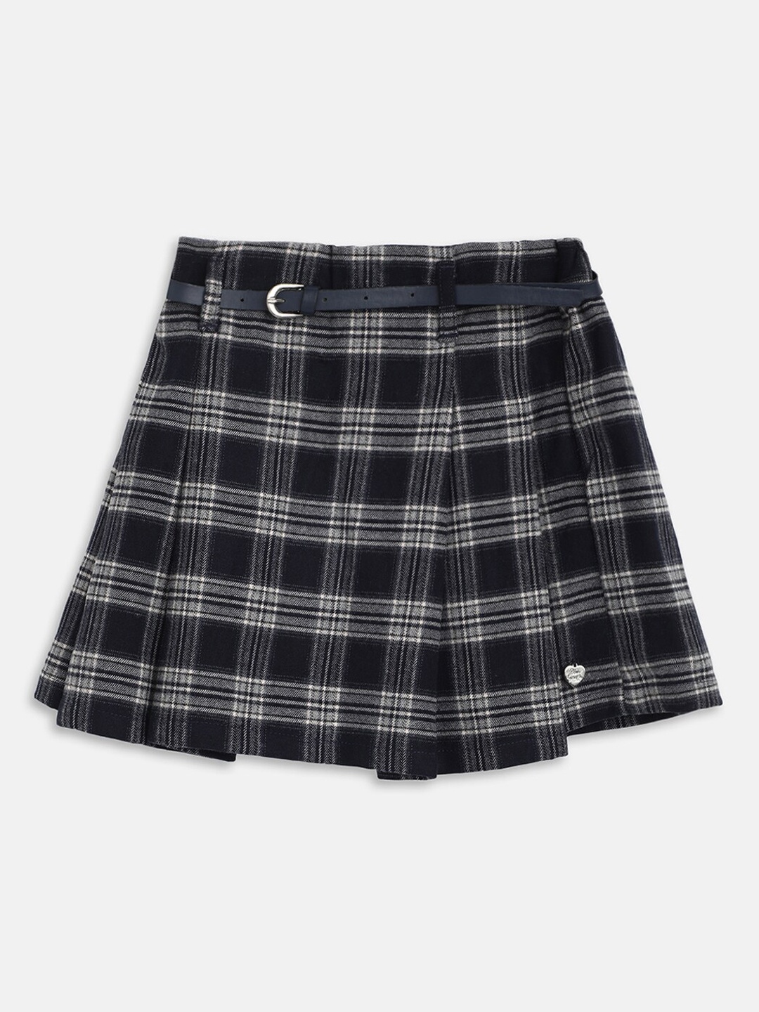 

Blue Giraffe Girls Checked Pure Cotton A-Line Skirt, Navy blue