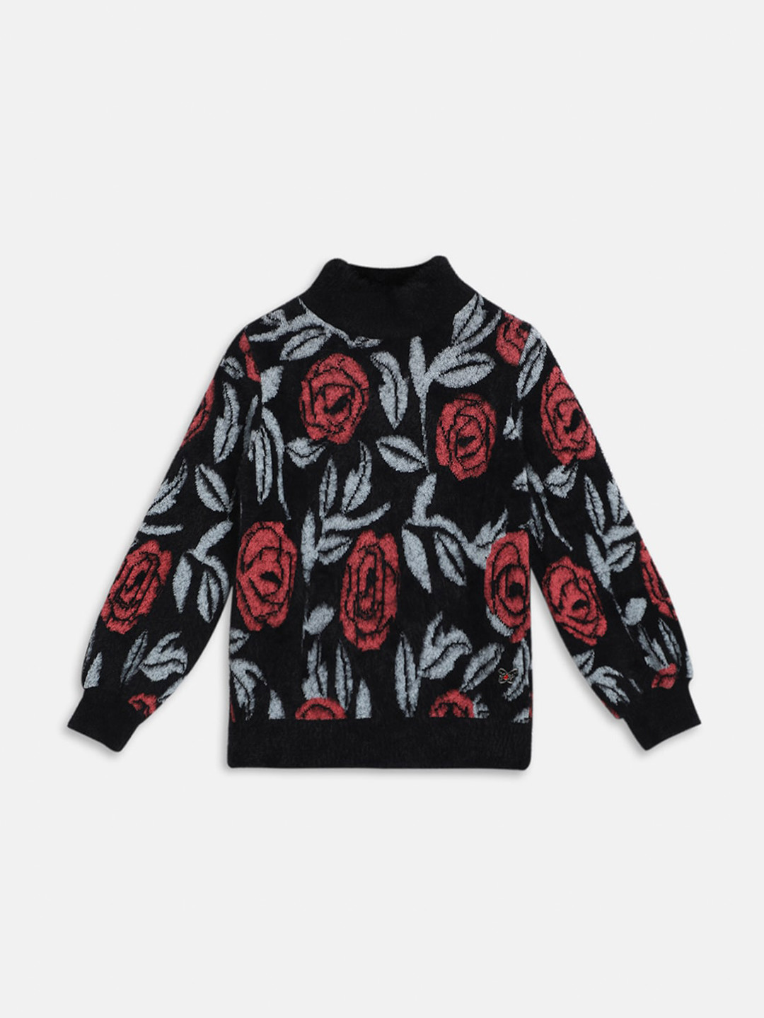 

Blue Giraffe Girls Mock Collar Floral Pullover, Black