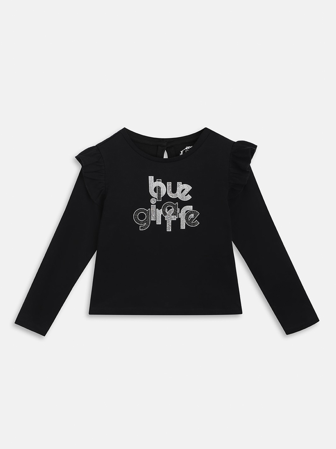 

Blue Giraffe Girls Typography Printed T-shirt, Black