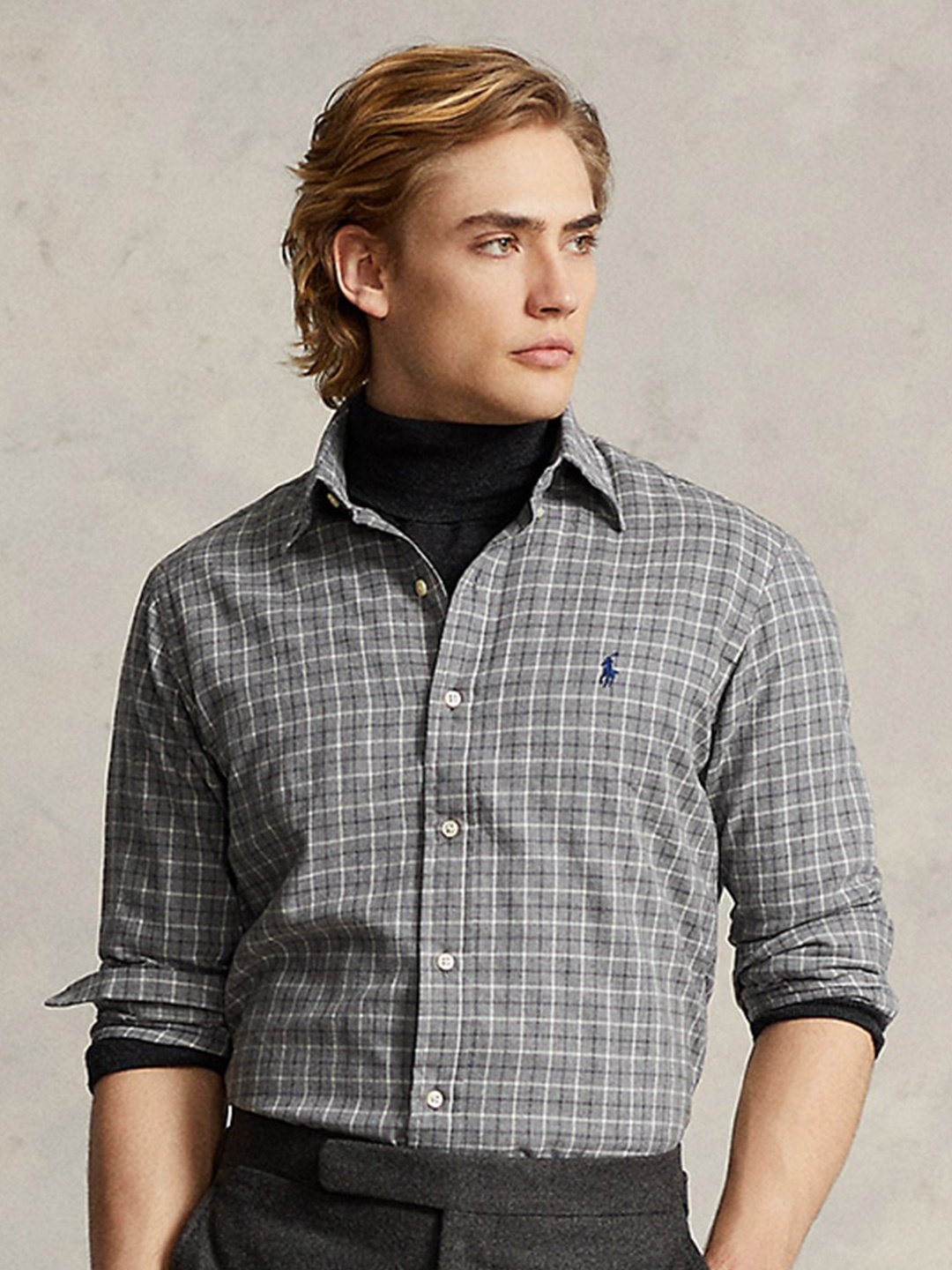 

Polo Ralph Lauren Checked Custom Fit Plaid Button-Down Collar Twill Pure Cotton Shirt, Grey