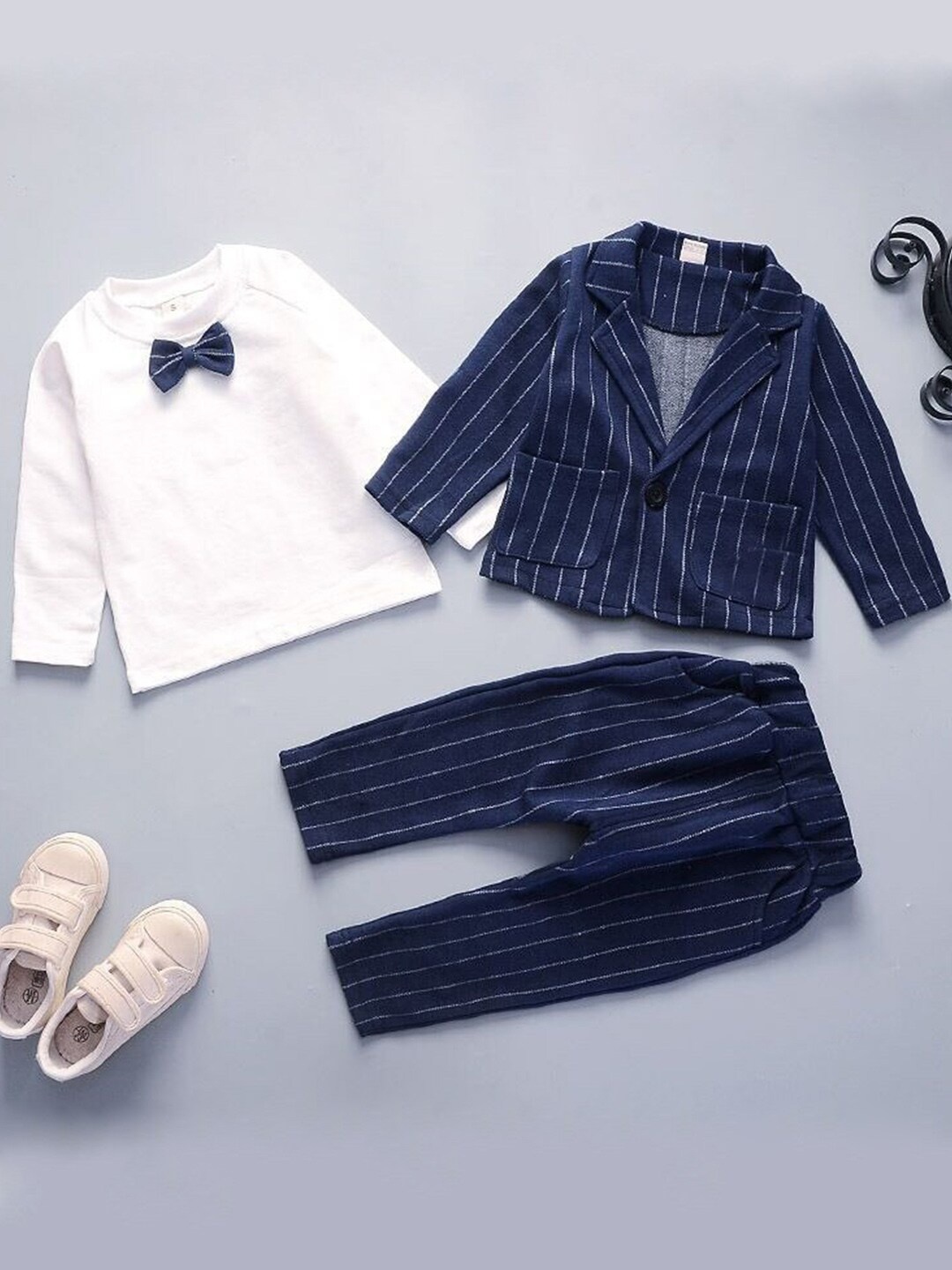 

Bold N Elegant Boys Striped Single Breasted 3 Piece Party Suits, Blue