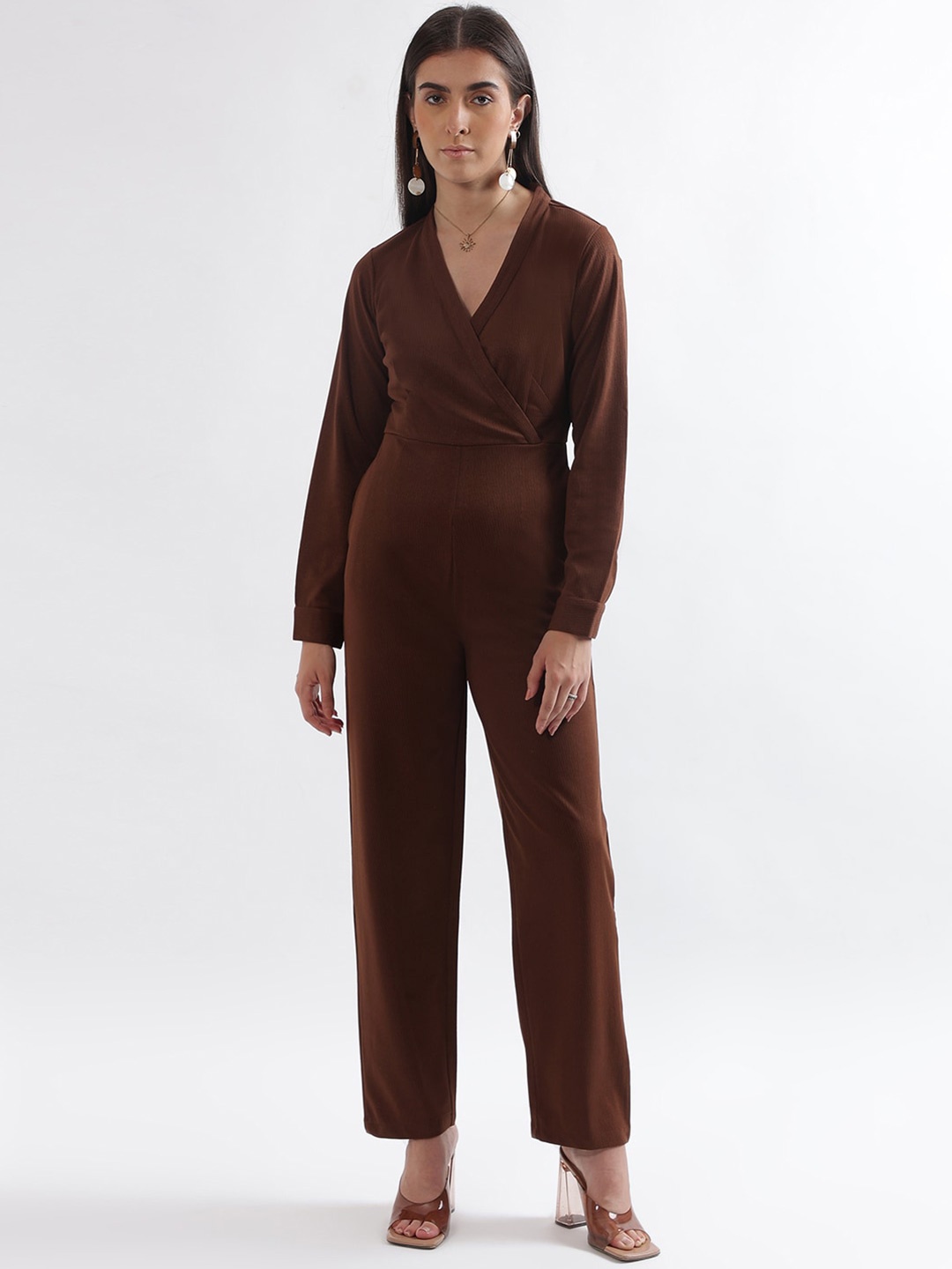 

CENTRESTAGE Cotton V-Neck Jumpsuit, Brown