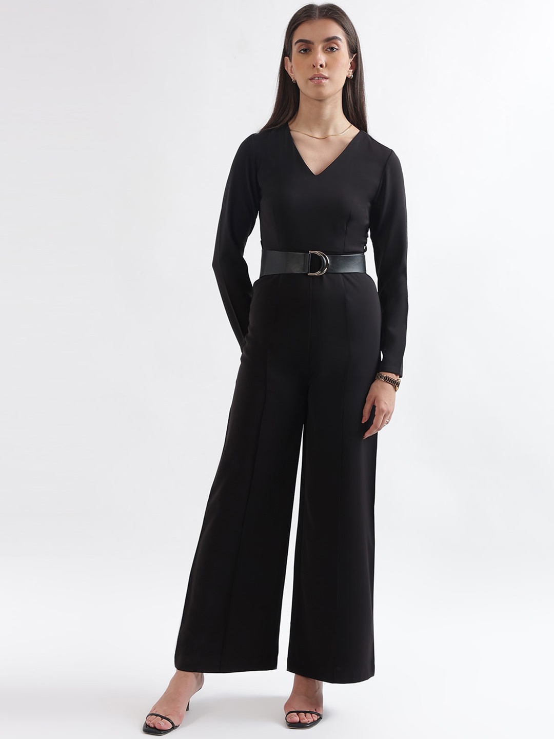 

CENTRESTAGE V-Neck Long Sleeves Jumpsuit, Black