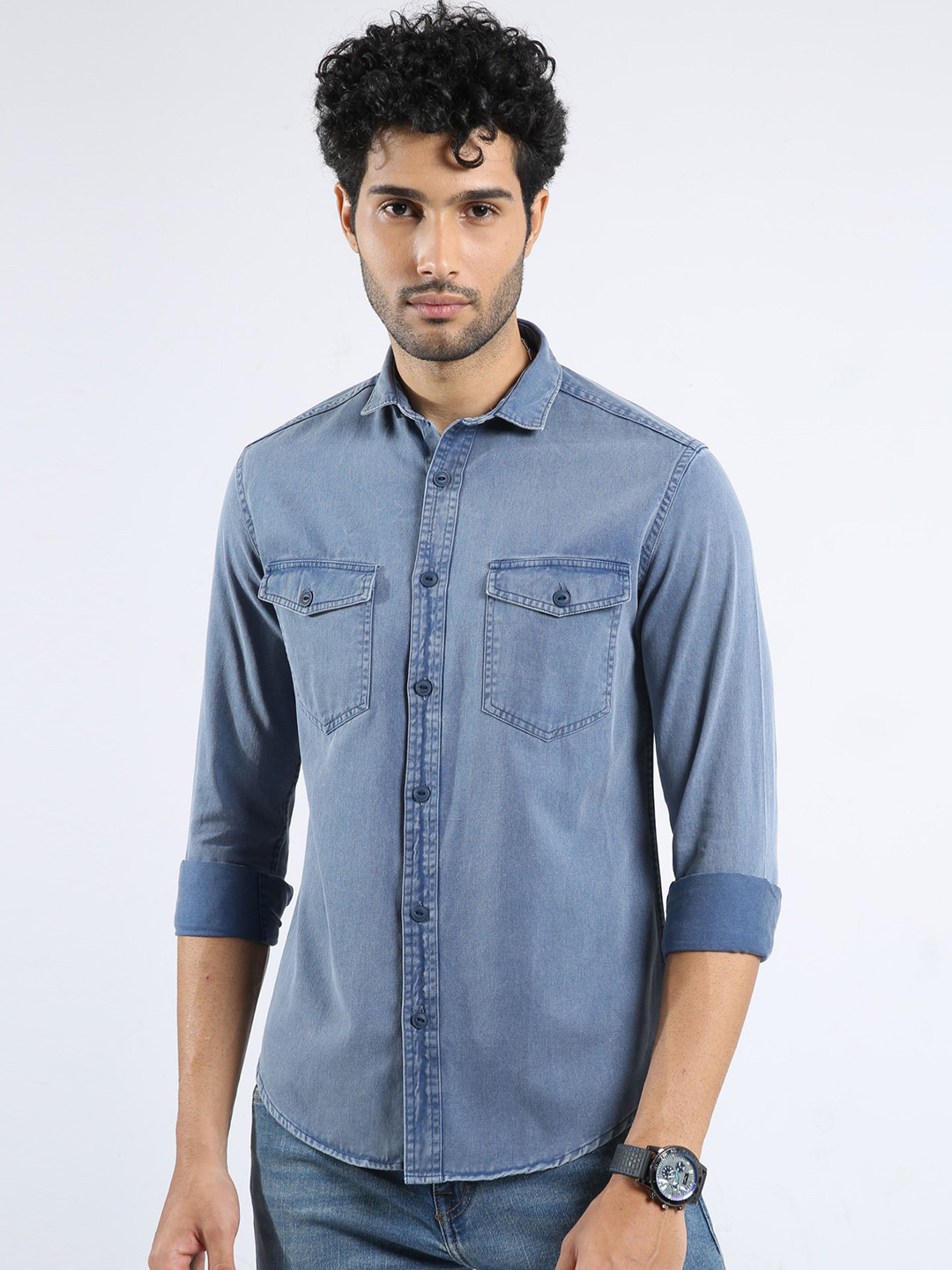 

BADMAASH Slim Fit Opaque Pure Cotton Casual Shirt, Blue