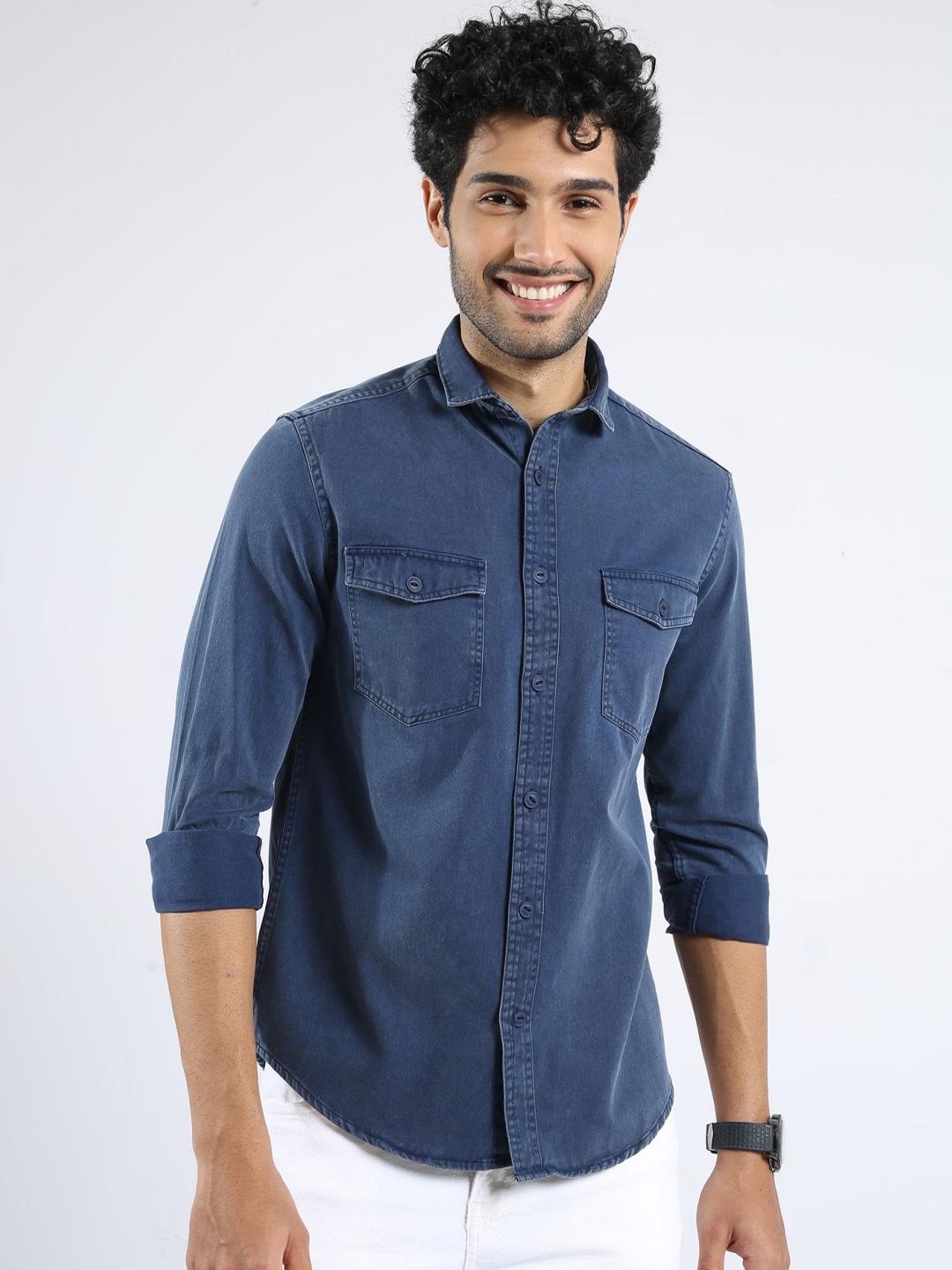 

BADMAASH Slim Fit Casual Shirt, Navy blue