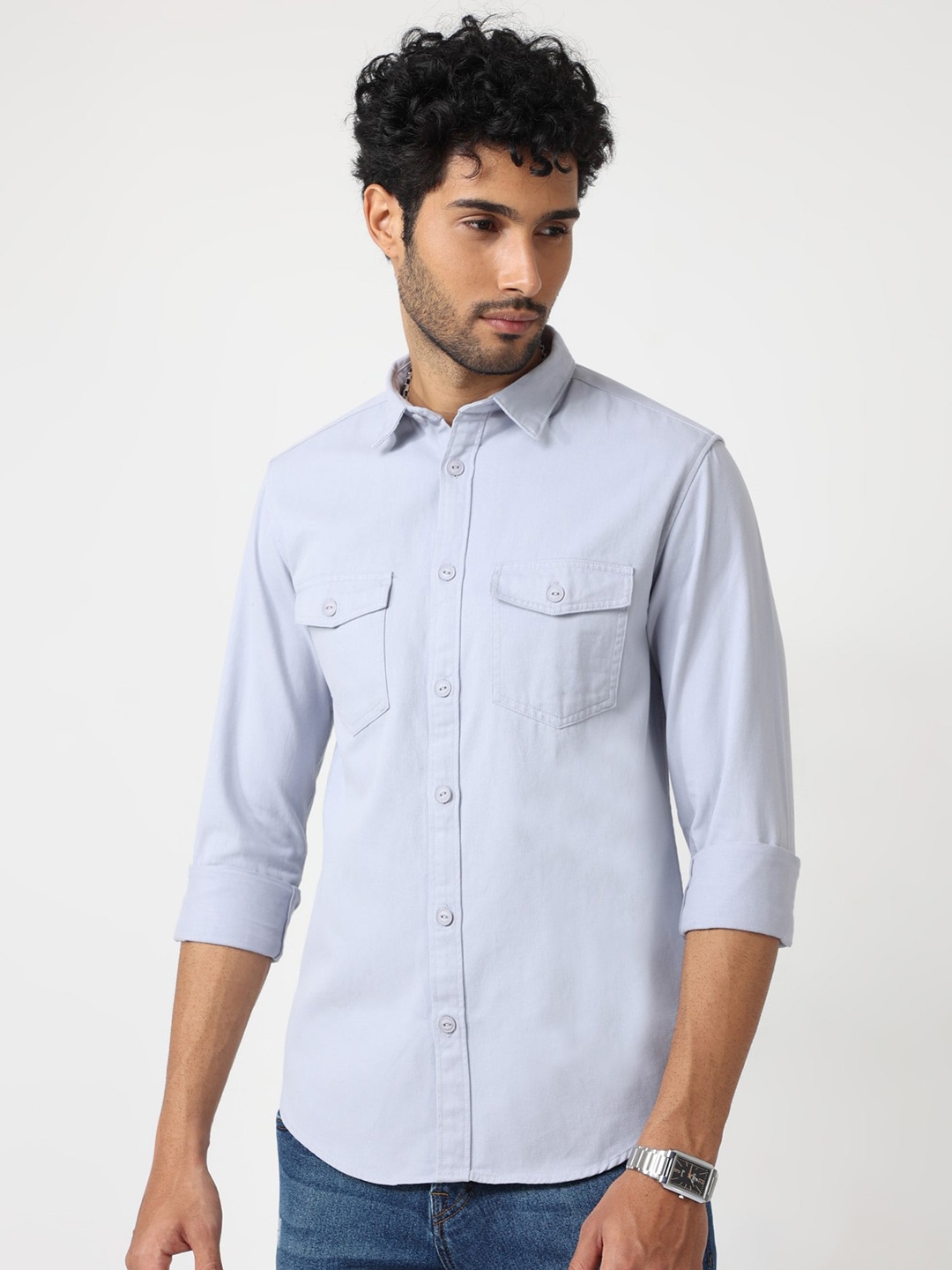 

BADMAASH Slim Fit Opaque Pure Cotton Casual Shirt, Blue