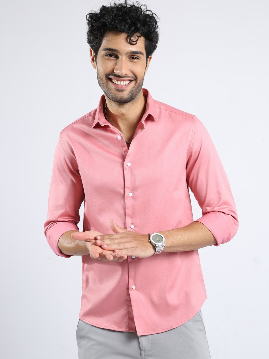

BADMAASH Slim Fit Opaque Casual Shirt, Pink