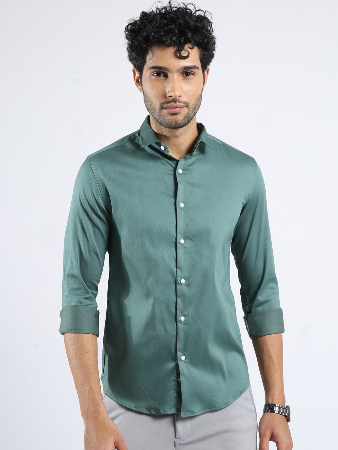

BADMAASH Slim Fit Opaque Casual Shirt, Sea green