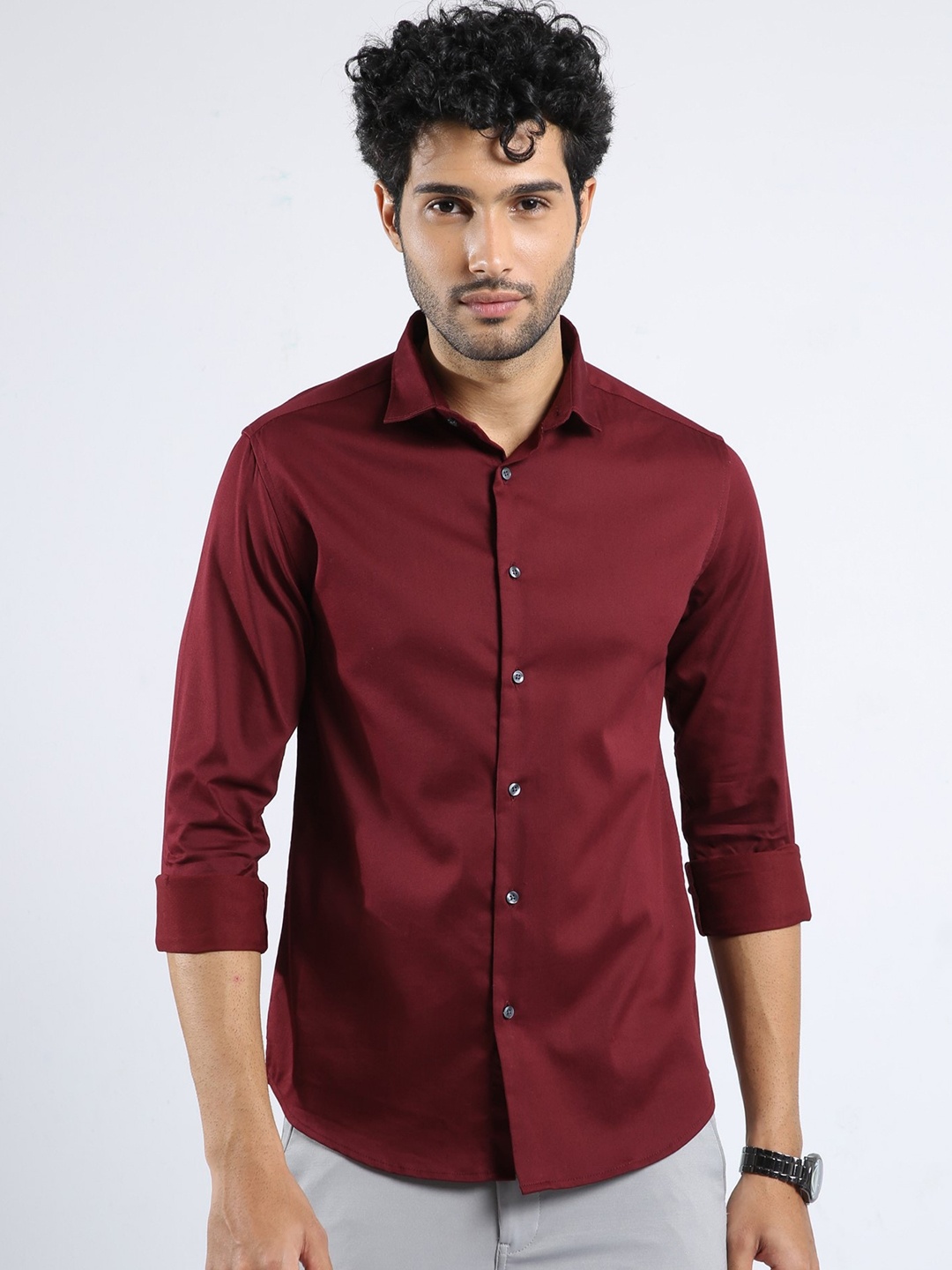 

BADMAASH Slim Fit Casual Shirt, Maroon