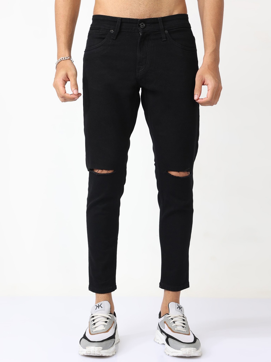 

BADMAASH Men Skinny Fit Slash Knee Cottn Jeans, Black