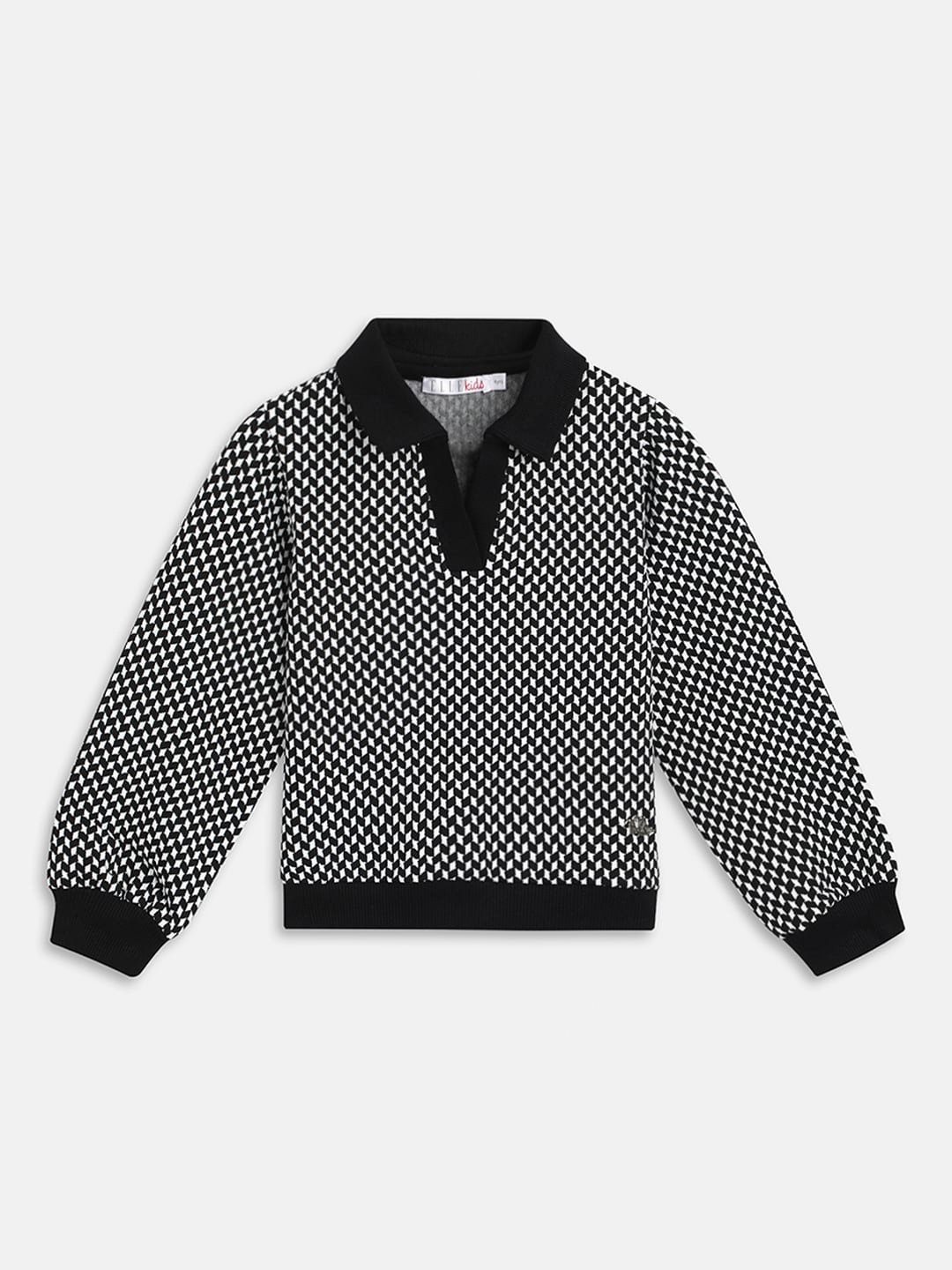 

ELLE Girls Self Design Shirt Style Top, Black