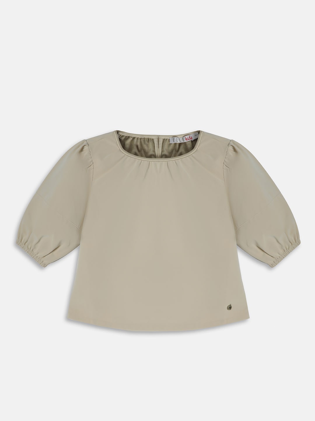 

ELLE Girls Round Neck Puff Sleeve Top, Khaki