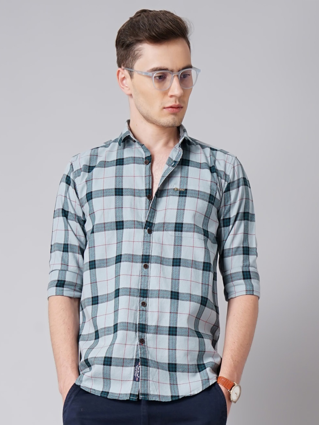 

PAUL STREET Standard Slim Fit Tartan Checks Oxford Cotton Casual Shirt, Grey