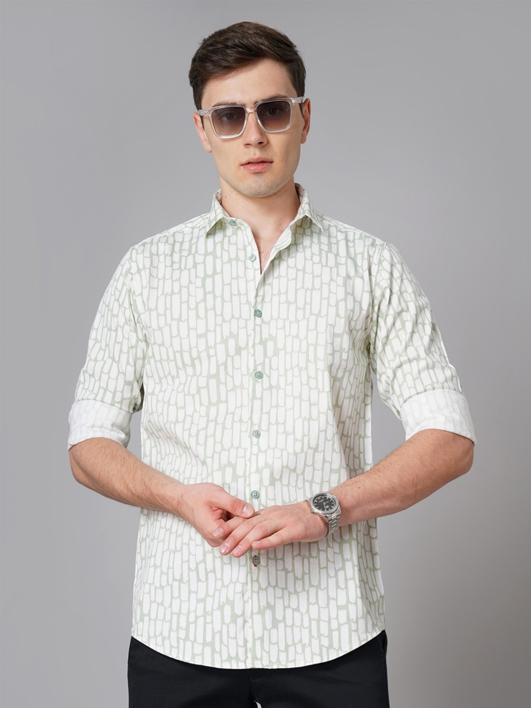 

PAUL STREET Standard Abstract Printed Slim Fit Casual Shirt, Green